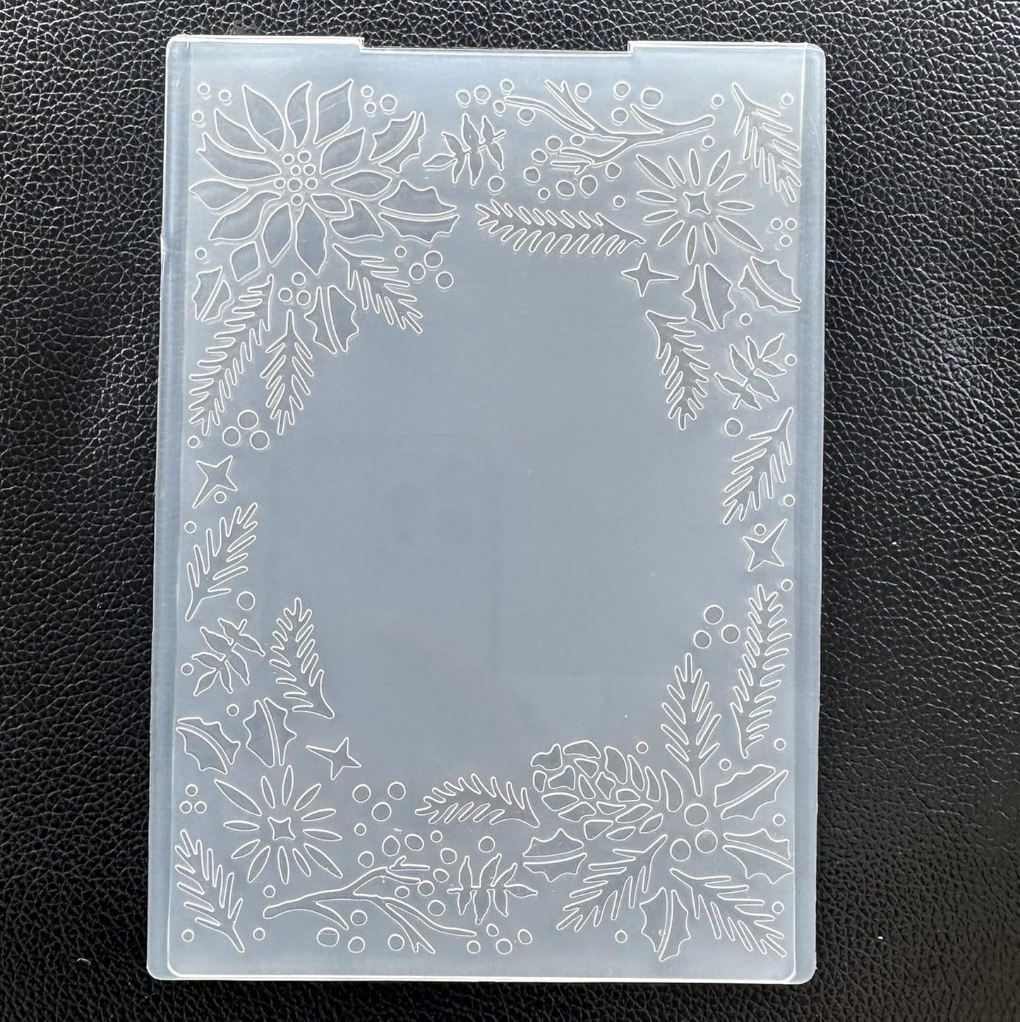 Arbuya 3D Christmas Plastic Embossing Folders for Card Making 3 d Evergreen Holly Leaves Frame Embossing Folder for Gift Tag Paper Crafting Home Decoration 5"x7"
