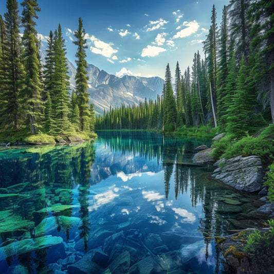 14ct Counted Cross Stitch Kits for Adults Mountains Trees Lake Printed Stamped Cross Stitch Patterns Kits Cross Stitch Supplies (Mountains Trees Lake)