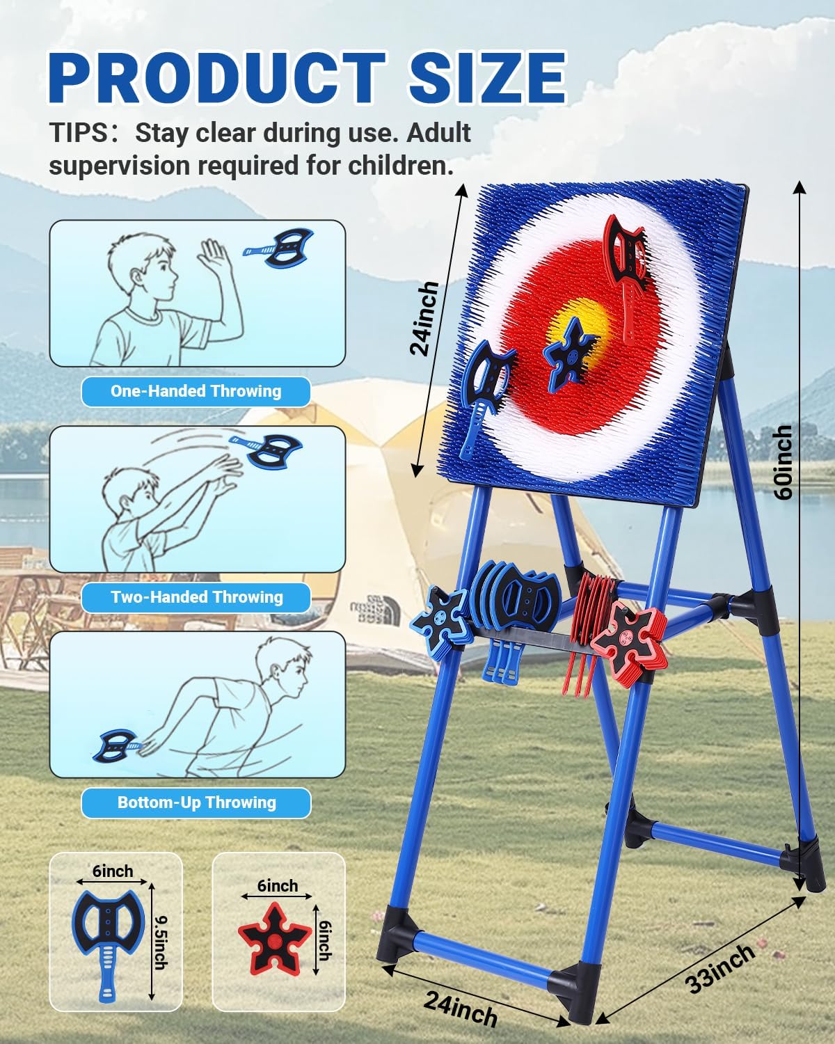 Axe Throwing Game for Backyard - 8 Throwing Axes Set - Deluxe Foldable Plastic Axe Throwing Target Game for Adults Kids, Outdoor Games Carnival Games