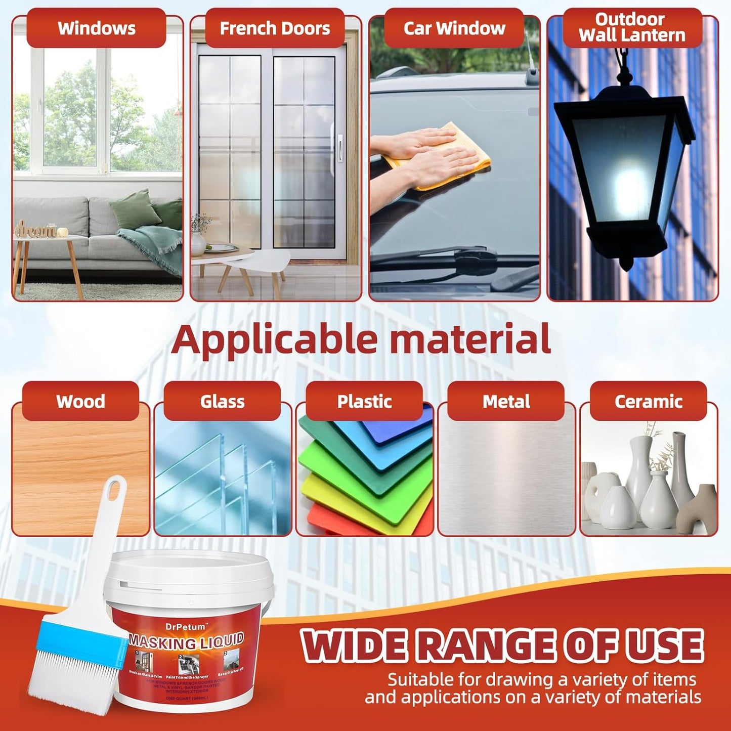 Masking Liquid Tape, Transparent Peelable Coating for Protect Windows Glass, Used for Priming Windows, Floors and Non-Porous Surfaces Painting, 1 Quart (with Paint Brush)