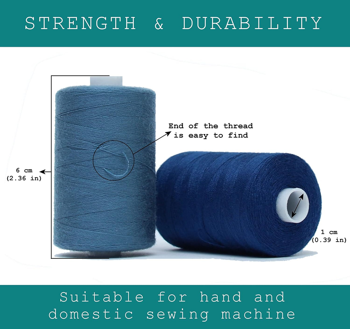 BlesSew Sewing Thread in Blue Color Tones – 6 Spools of Polyester Thread for Sewing Machine for Beginners, Hand Stitching & Quilting - 1000 yds per Spool