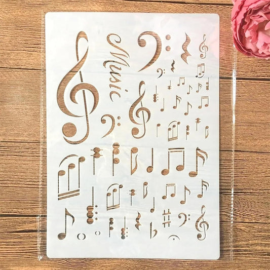 TIAMECH A4 Reusable Music Stencil for Painting - Music Symbol Notes Layering Template, DIY Wall Art, Wood Furniture, Scrapbook & Crafts (8.3x11.7inch)