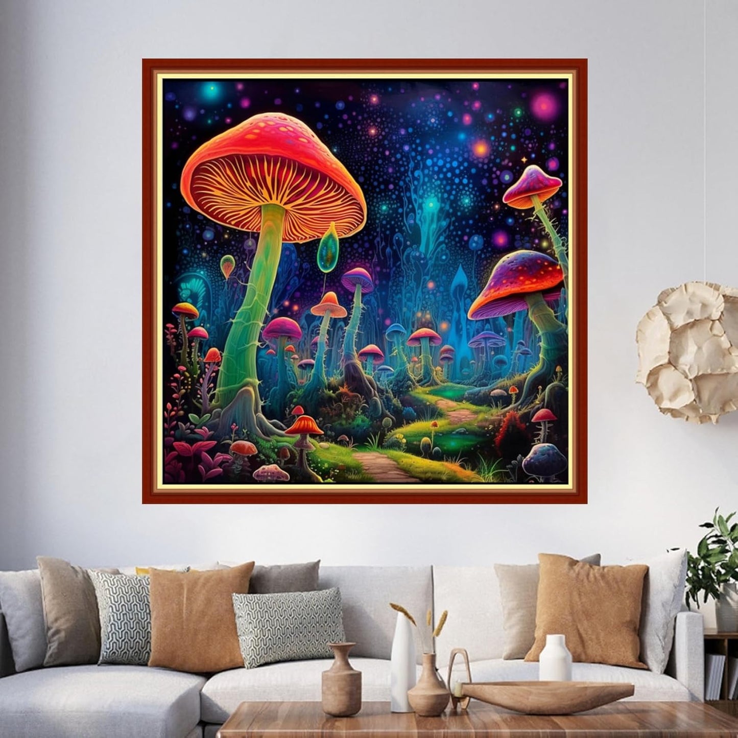 Foxhool Beginners Cross Stitch Kits Stamped Full Range of Embroidery Kits for Adults DIY Cross Stitches kit Embroidery Patterns for Needlepoint kit-Colorful Mushrooms 17.7x17.7 inch