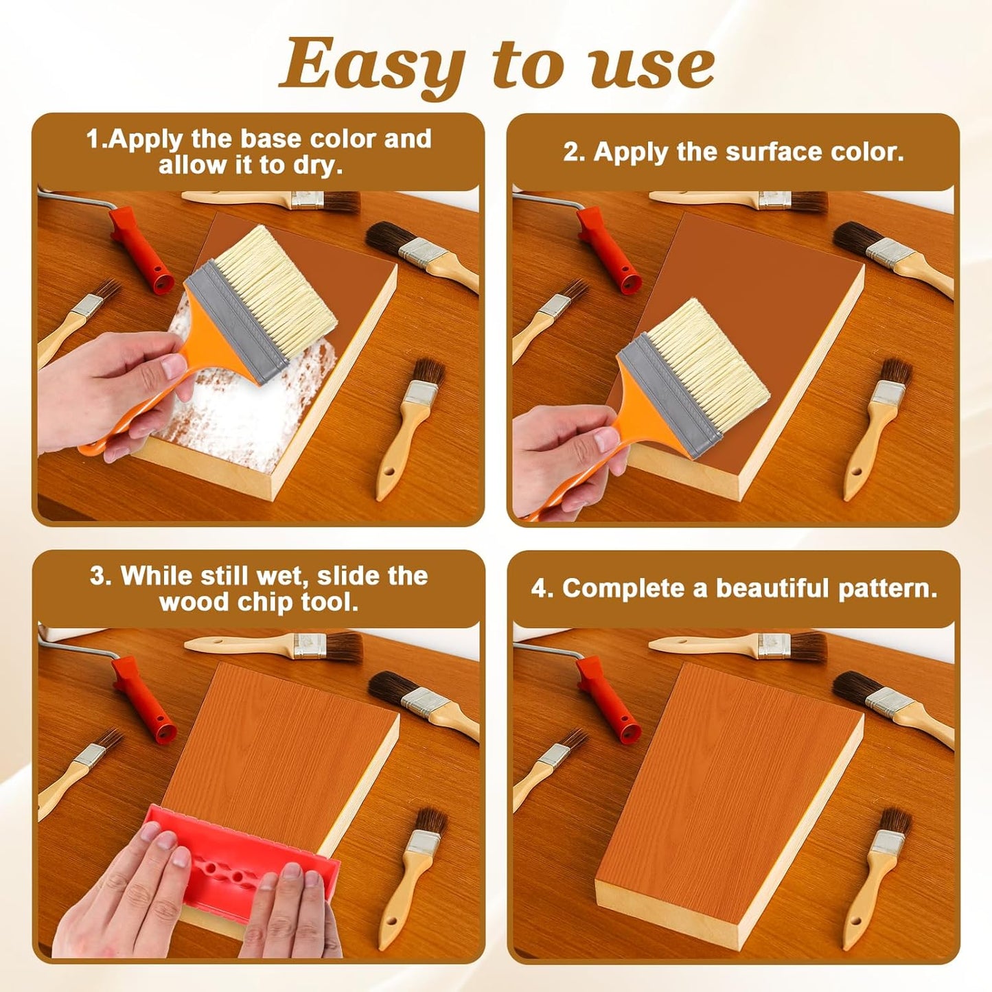 7Pcs Wood Grain Tool Fake Grain Roller Painting Tool Wood Texture Paint Tool with Handle DIY Rubber Wood Pattern Painting Roller for Wall Room Art Decoration