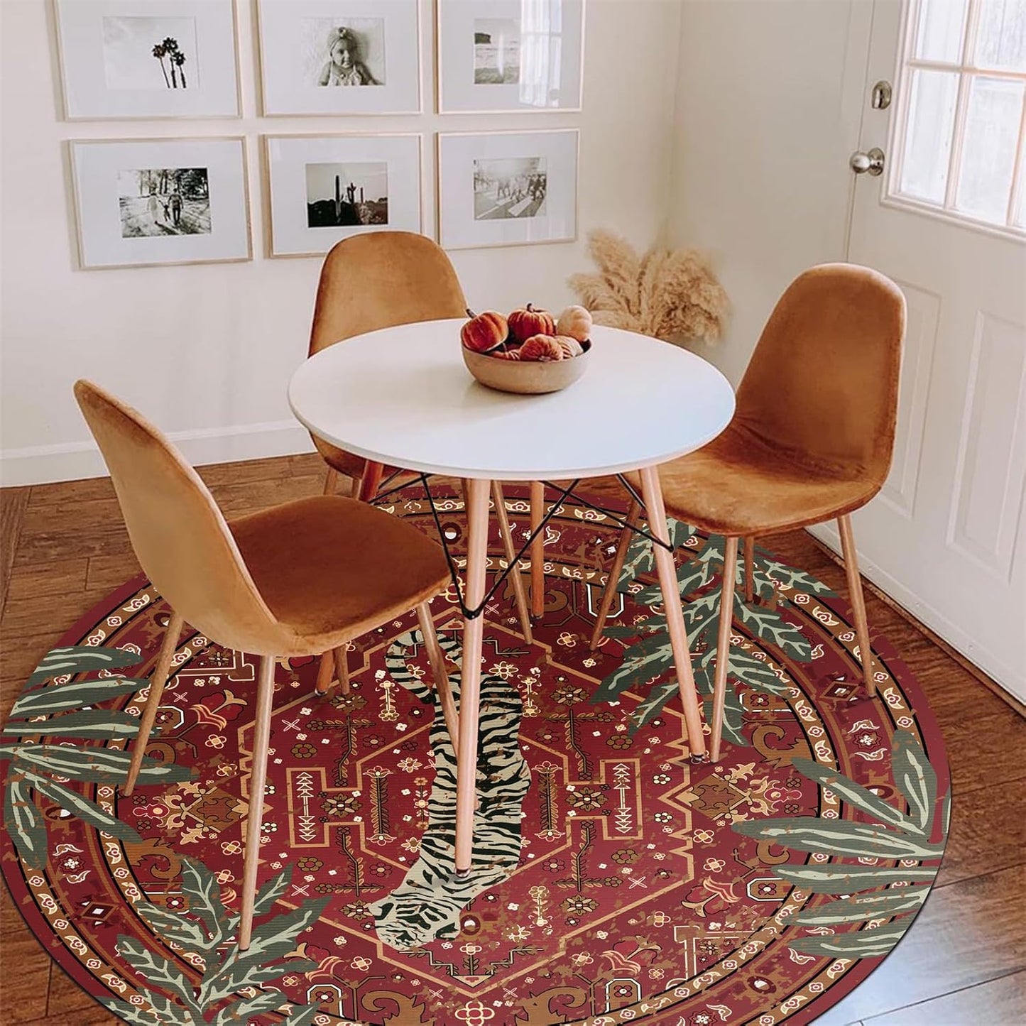 Tribal Rugs Summer Tropical 4ft Round Area Rugs Wine Red Traditional Boho Vintage Oriental Rug for Bedroom Kitchen Dining Living Room Indoor Entryway Washable Hippie Circle Carpet