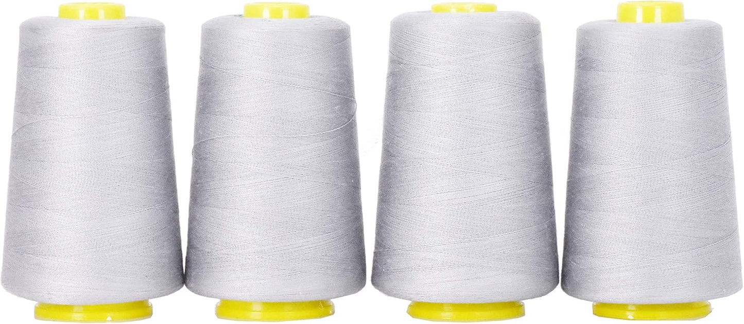 Mandala Crafts 4 Pack of Serger Threads Cones Spools - 40S/2 24000 Yards Polyester Gray Threads for Sergers Machine and Overlock Quilting Sewing Machine