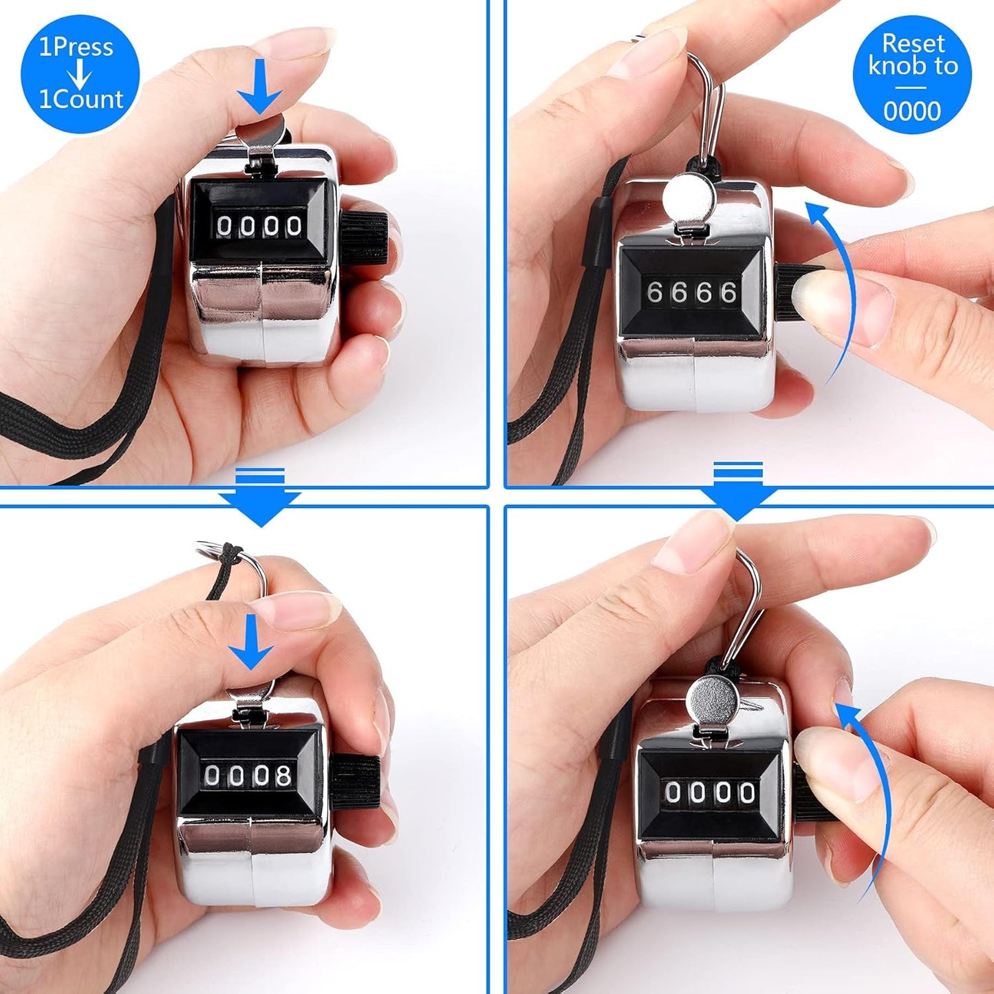 FEBSNOW Handheld Tally Counter Clicker 4 Digital Number Click Counter for School Event Golf Sports Office Stadium