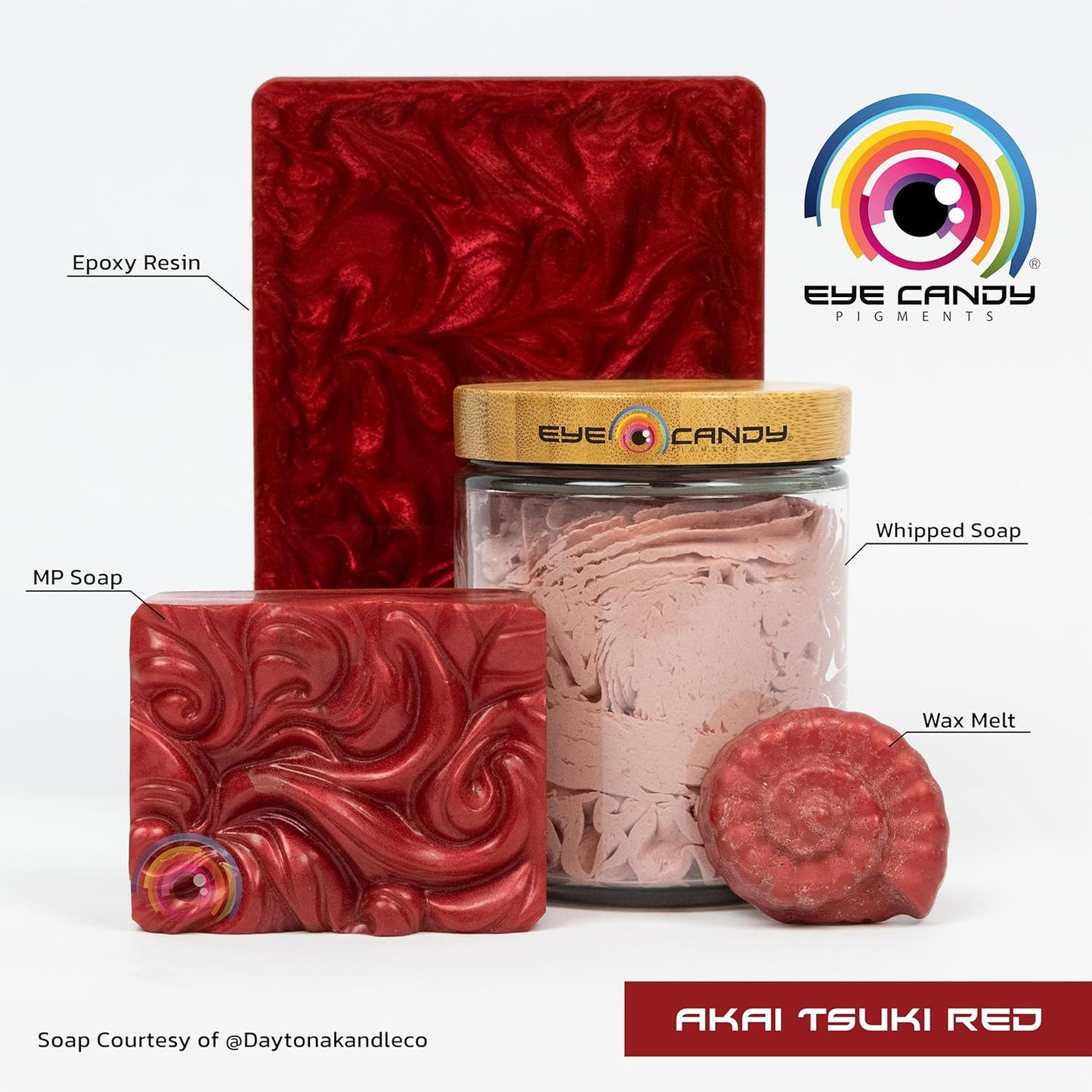 Eye Candy Pigments Premium True Red Mica Powder - Akai Tsuki Red (50gr) - for Epoxy, Resin, Soap, Paint, Woodworking, Acrylic Pouring, Bath Bombs, Fishing Lures - DIY Arts and Crafts Additive
