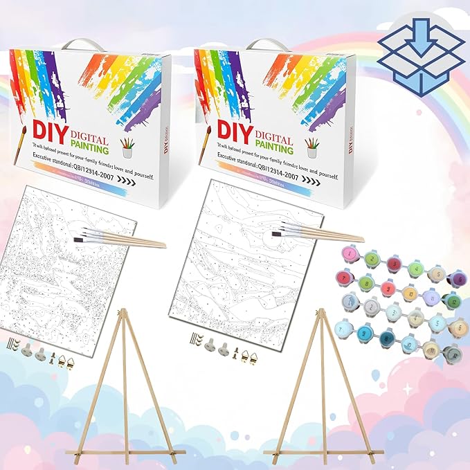 BAISITE Paint by Numbers Kit for Adults Beginners,8" Wx12 L 2 Pack Canvas for Painting Kits for Adults in Colorful Box 1112-ALREADY Framed