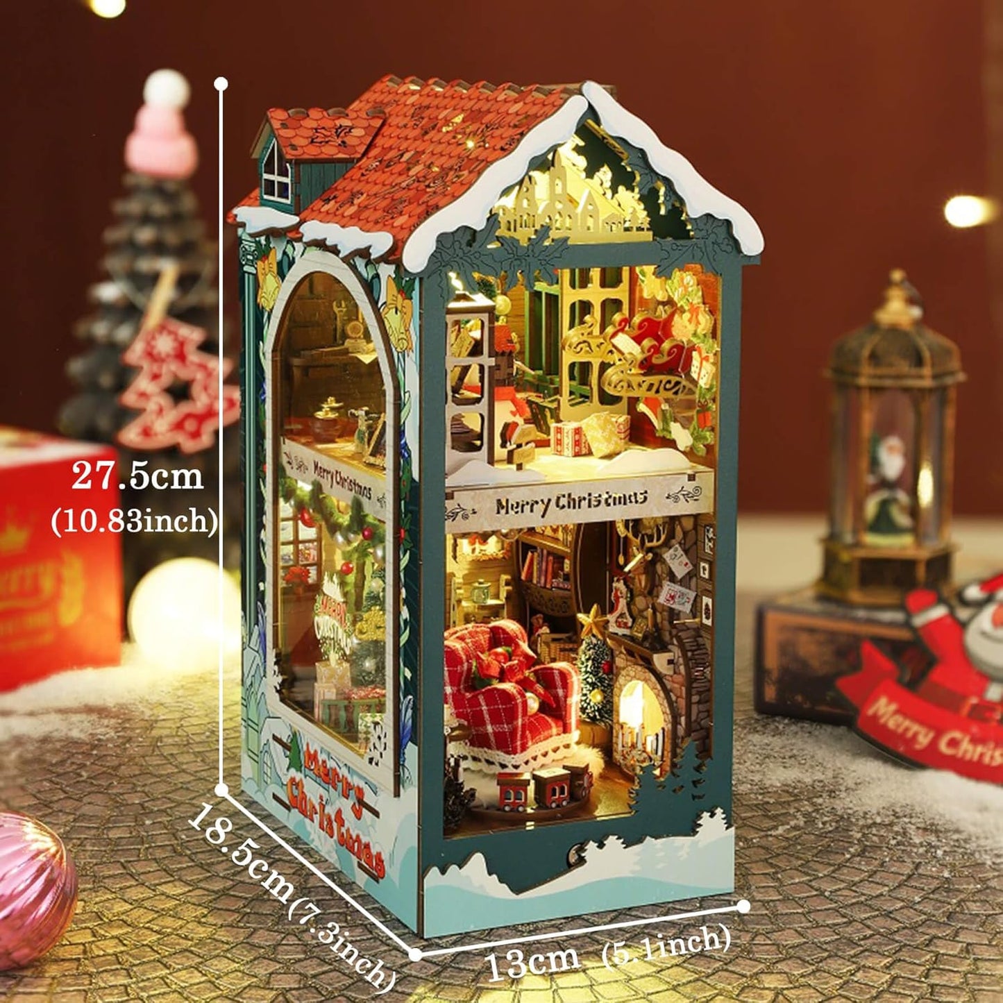 Christmas Book Nook Kit - DIY Miniature House Dollhouse Kit for Adults and Teens, Booknook Bookshelf Insert Christmas Decorations, Gifts for Family and Friends (Merry Christmas)