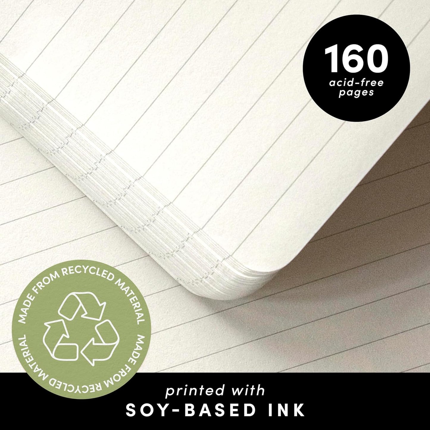 PAPERAGE Recycled Lined Journal Notebook, (Olive), 160 Pages, Medium 5.6 in x 8 in - 100 GSM Thick Paper – College Ruled, Hardcover Journaling Notebook for Work, School & Note Taking