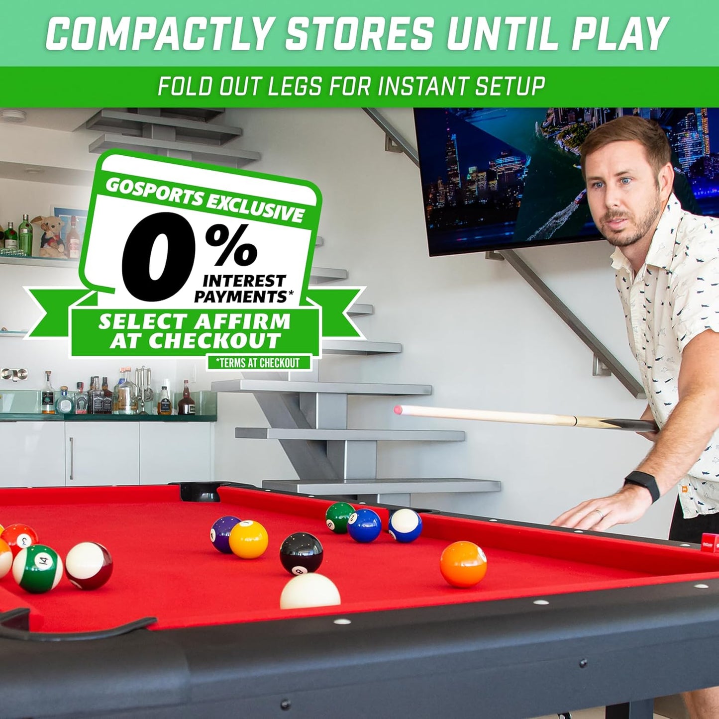 GoSports 6, 7, or 8 ft Billiards Tables - No Assembly, Choose Your Color - Portable Pool Table Includes Full Set of Balls, 2 Cue Sticks, Chalk and Felt Brush