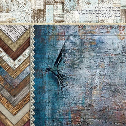 DESEACO Scrapbook Paper Pad 6x6 Wood Background Paper, Single-Sided Decopodge Paper,Colorful Cardstock Paper Scrapbooking DIY Decorative Background Cardmaking Supplies,Junk Journal Craft Paper-24Pcs