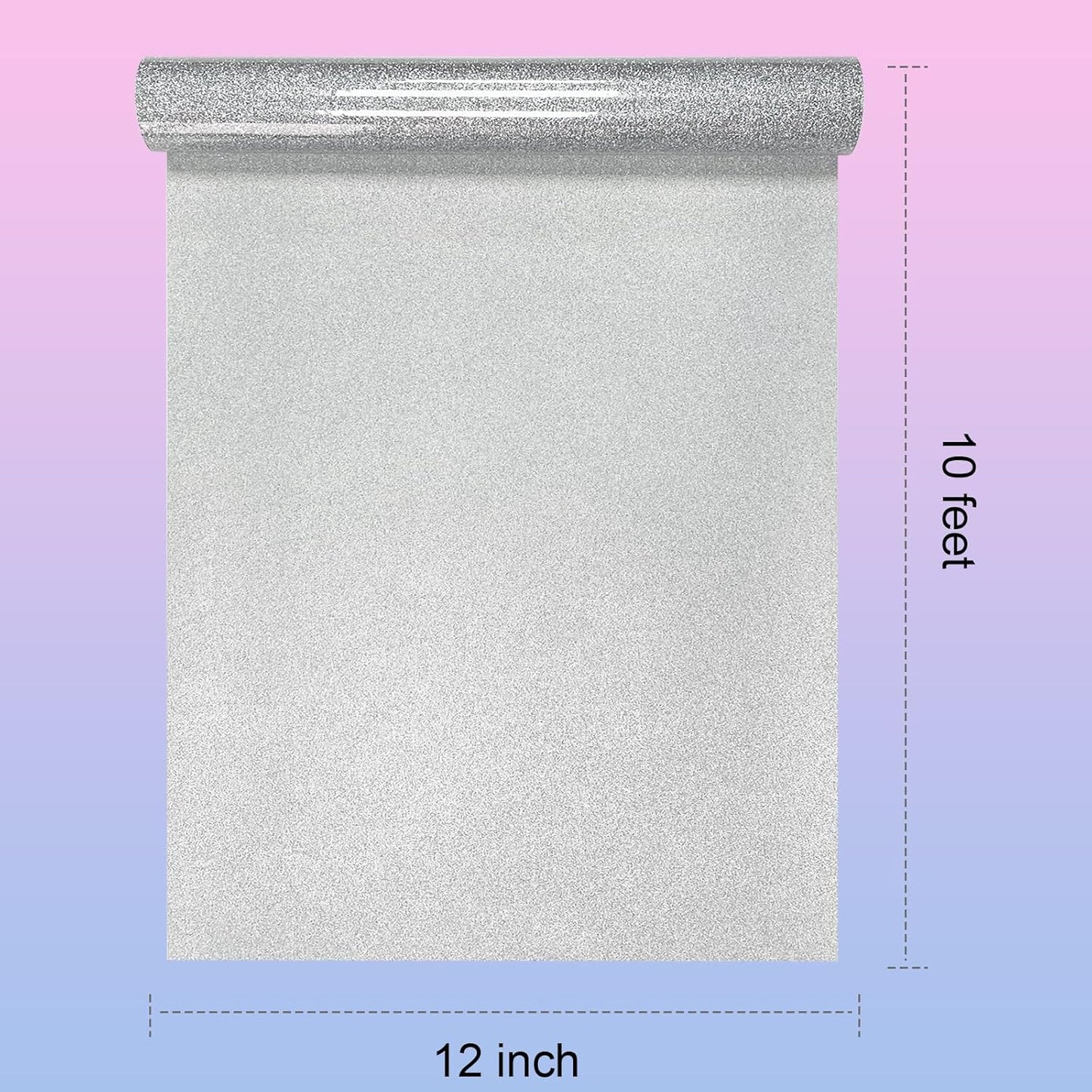 ASIMEROD Silver Glitter Heat Transfer Vinyl Rolls- 12" x 10ft. Silver Glitter Iron on Vinyl for DIY T-Shirts, Glitter for All Cutters, Heat Transfer Vinyl