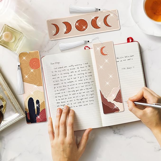 8 Pieces Christian Bible Verse Diamond Art Bookmarks 5d Christian Beaded Bookmark Acrylic Tassel Bookmark for DIY Making Beginners Kids Adults Arts Craft Supplies (Boho)