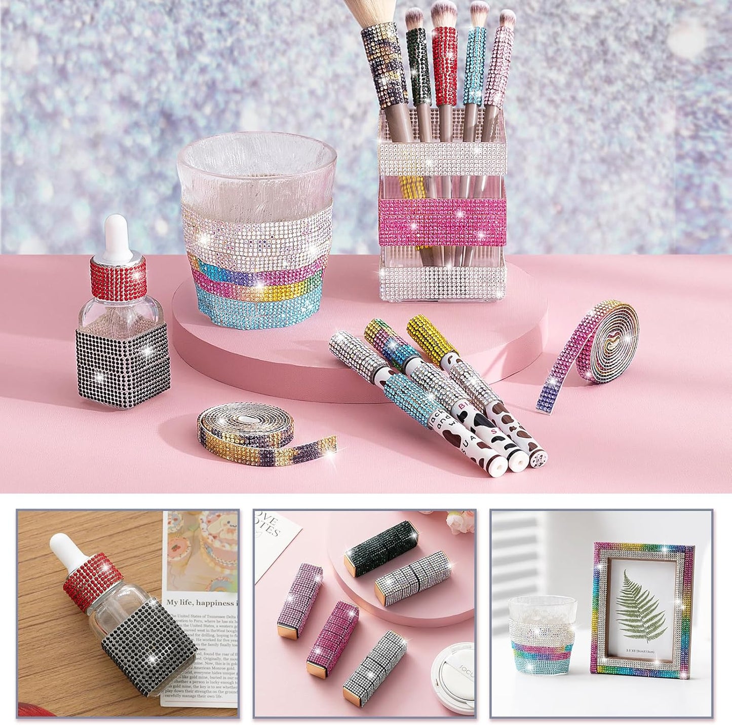 10-Yard Bedazzling Strips, 5-Rows Rhinestone Ribbon Self Adhesive,10-Rolls Rhinestone Strips for DIY Craft, Rhinestones for Crafting, Home Decor and Special Events, 10 Colors, 0.45inch Width