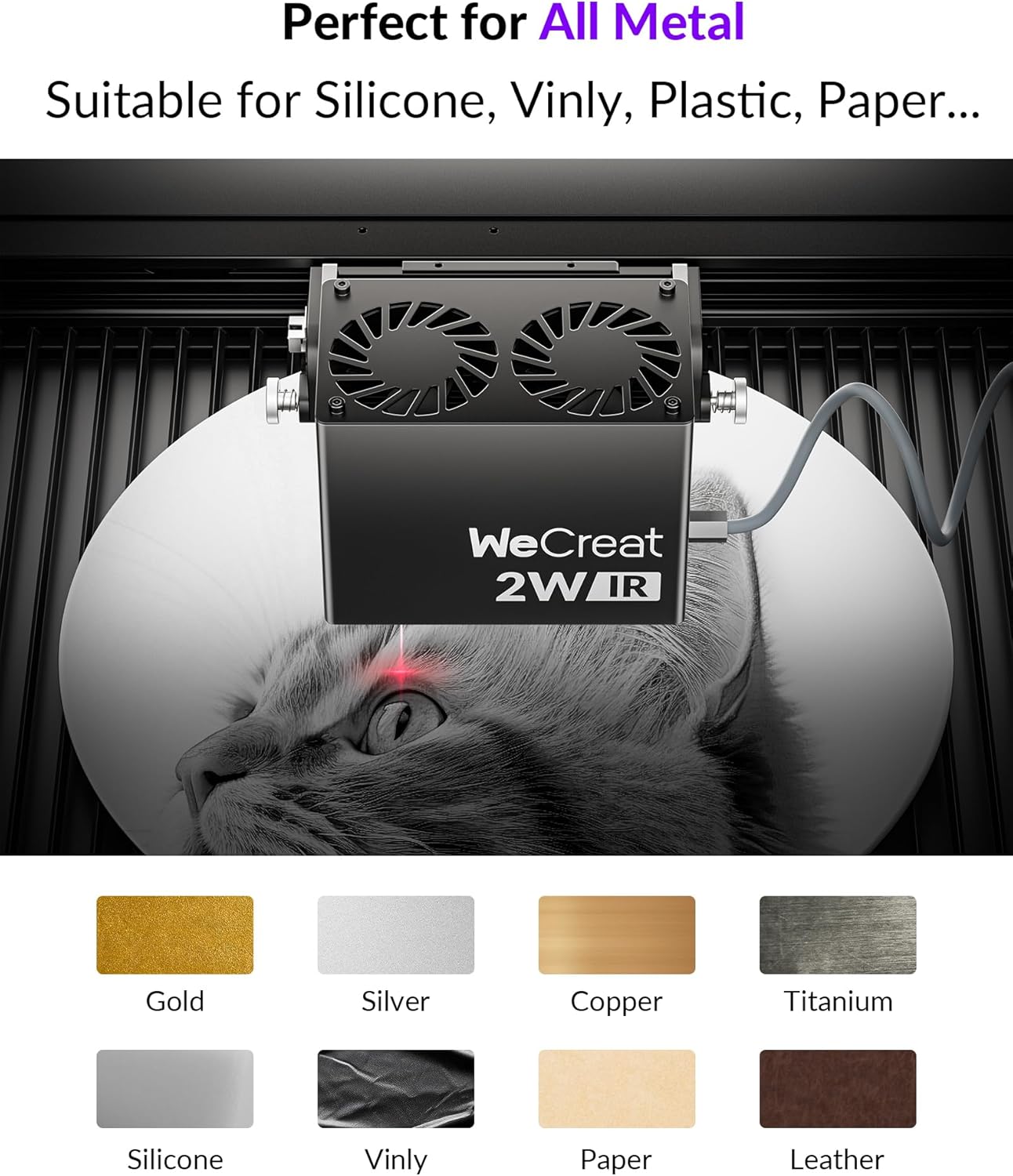 WECREAT Vista 2W Laser Engraver, 0.03 x 0.03mm Ultra Precision, with TopView Camera, Compact Diode Desktop Laser Engraving Machine for Metal Jewelry Leather Vinyl Silicone Paper Gift Making