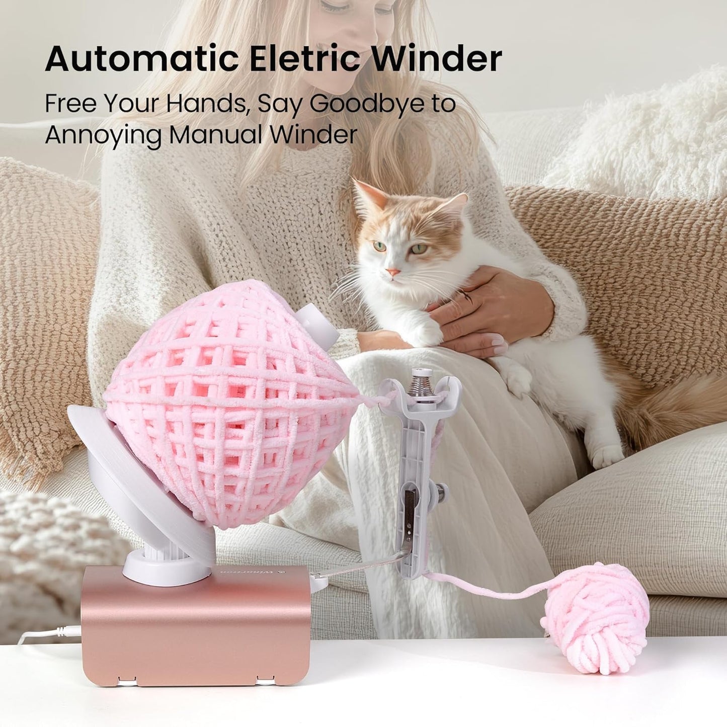 Winartton Electric Yarn Winder for Crocheting, Heavy-Duty Yarn Ball Winder 10 oz Large Capacity, Automatic Yarn Cake Winder Spinner Roller, Crocheting Tools Supplies for Knitting Lovers(Patented)