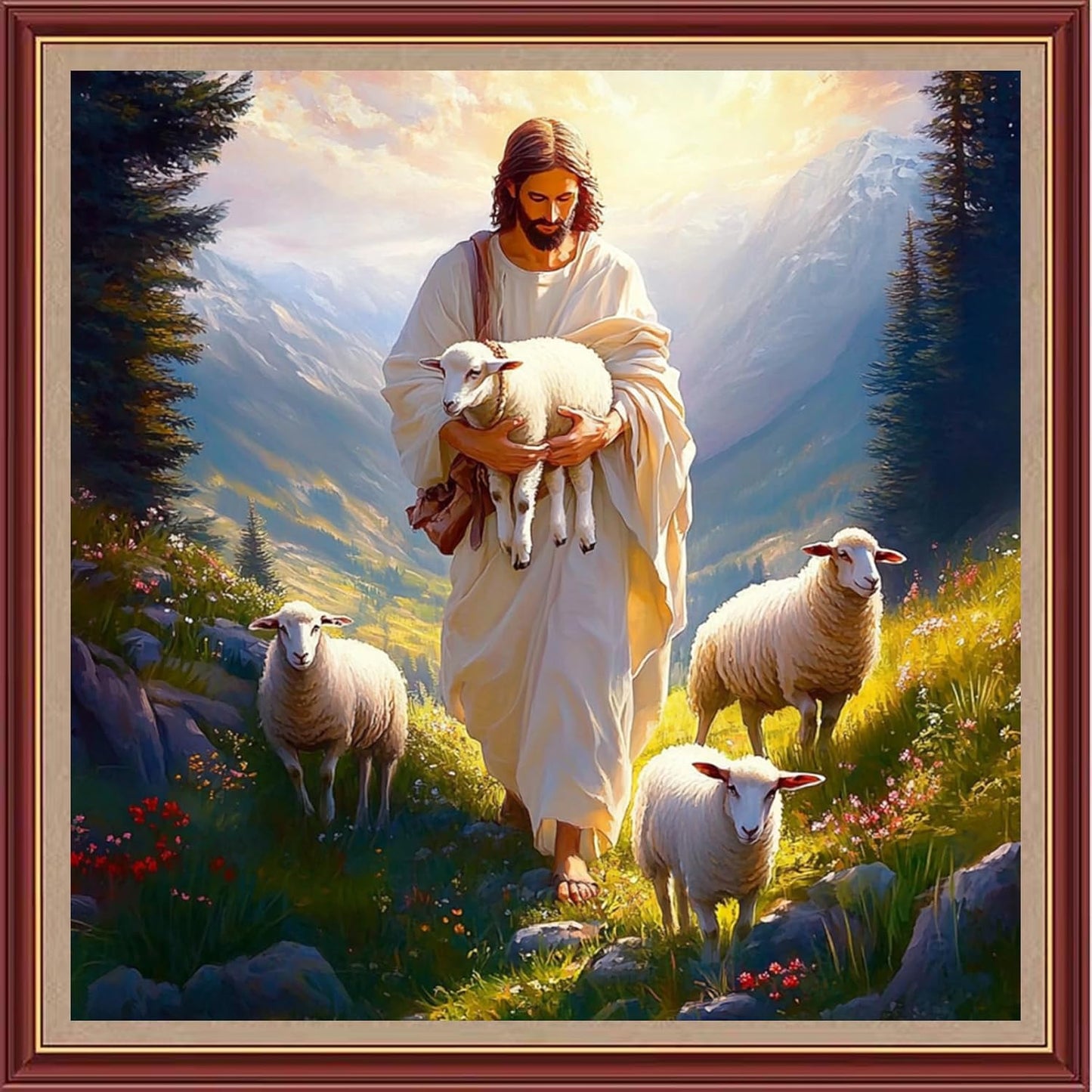 DMCXART Counted Cross Stitch Kits for Adults Needlepoint Kits Unprinted Cross Stitching Embroidery Kit 11CT Cross Stitch Supplies-Jesus Shepherd 18x18 inch
