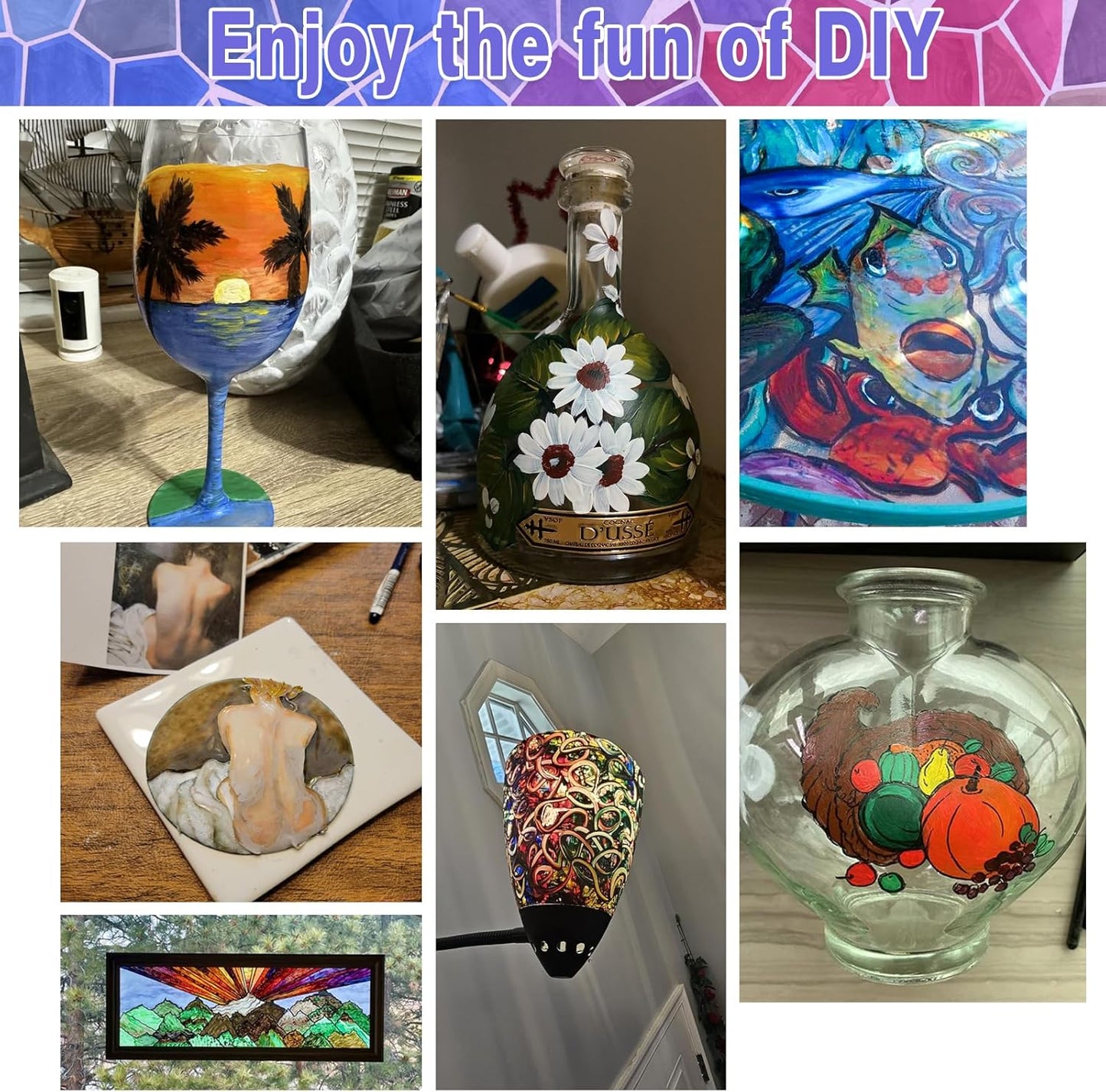 Colorful Stain Glass Paint Set with 6 Brushes, 1 Palette & 1 Sponge, 26 Colors Waterproof Permanent Glass Painting Kit for Arts on Wine Glasses,Bottle and Windows