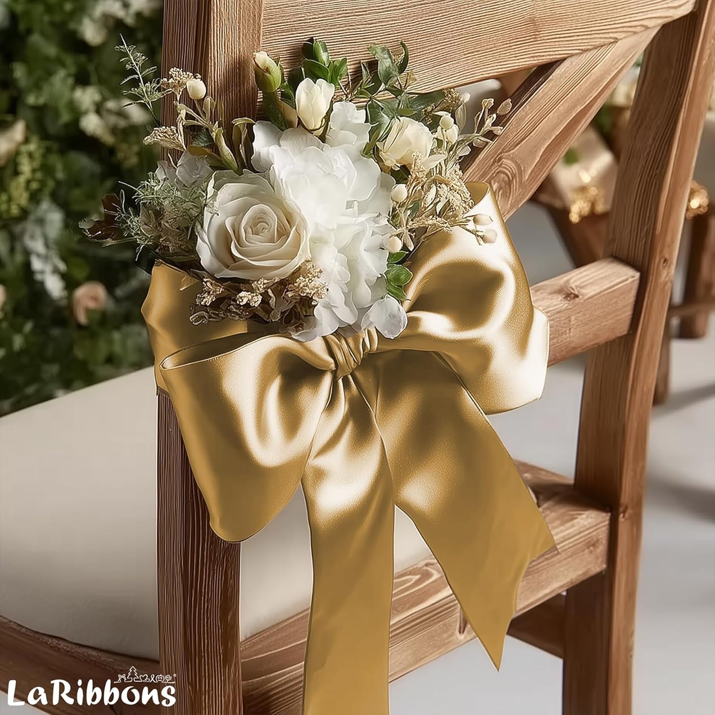 LaRibbons Pale Gold Satin Ribbon 4 Inch 10 Yards Double Faced Luxury Pale Gold Silk Ribbon for Gift Wrapping Flower Bouquets Bow Christmas Wedding Party Decoration