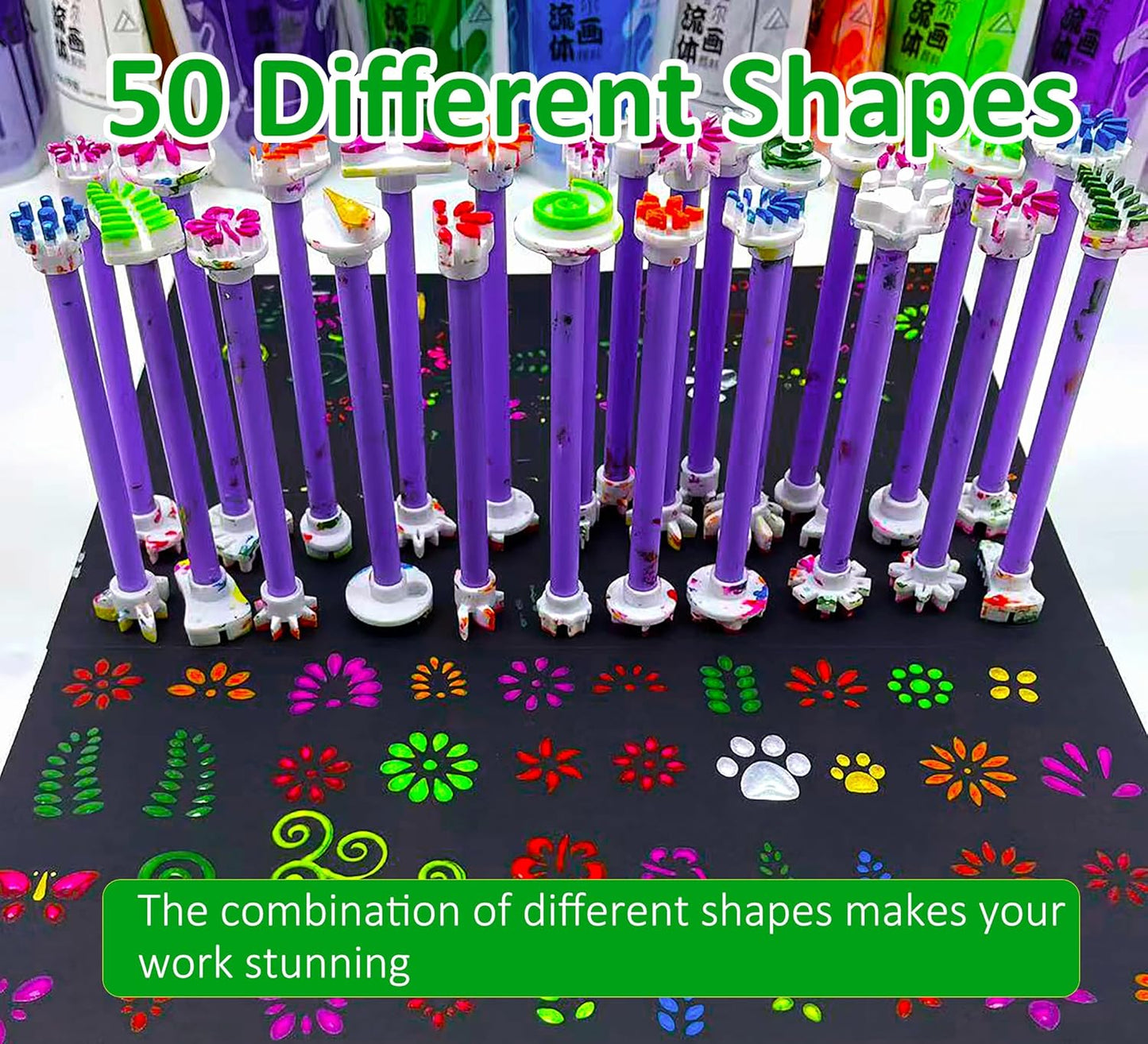 GEOCCI Flower Petal Tools for Dot Painting，50 Petal Shapes Dotting Tool，Mandala Dot Art Tools for Rocks，Embosssing Tools for Painting Dots （Purple）