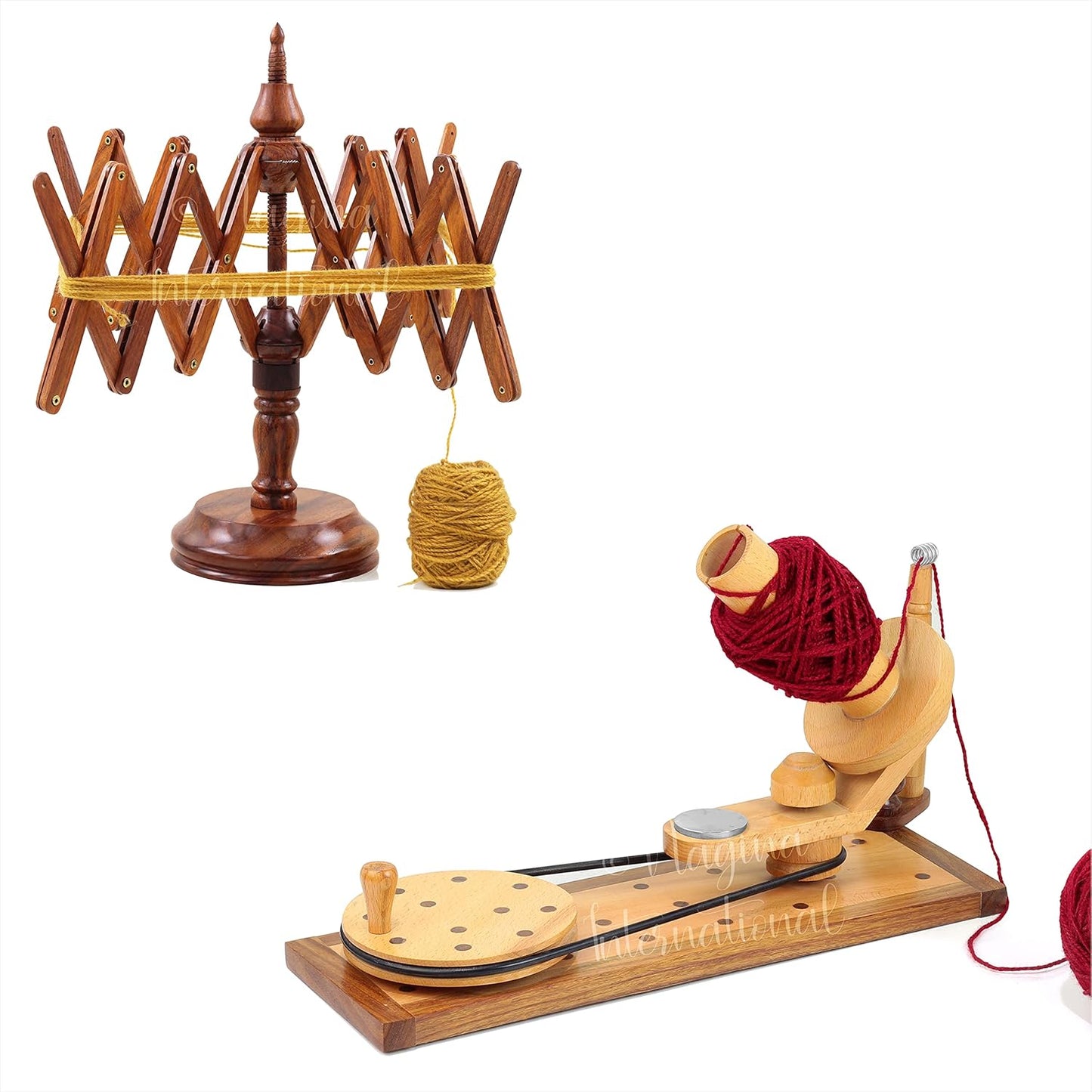 Wooden Handcrafted Heavy Duty Wooden Yarn Ball Winder - Premium Crafted Knitting Crocheting Accessories & Combo Set - Table Top Yarn Swift (Rosewood + Steem Beech Wood)