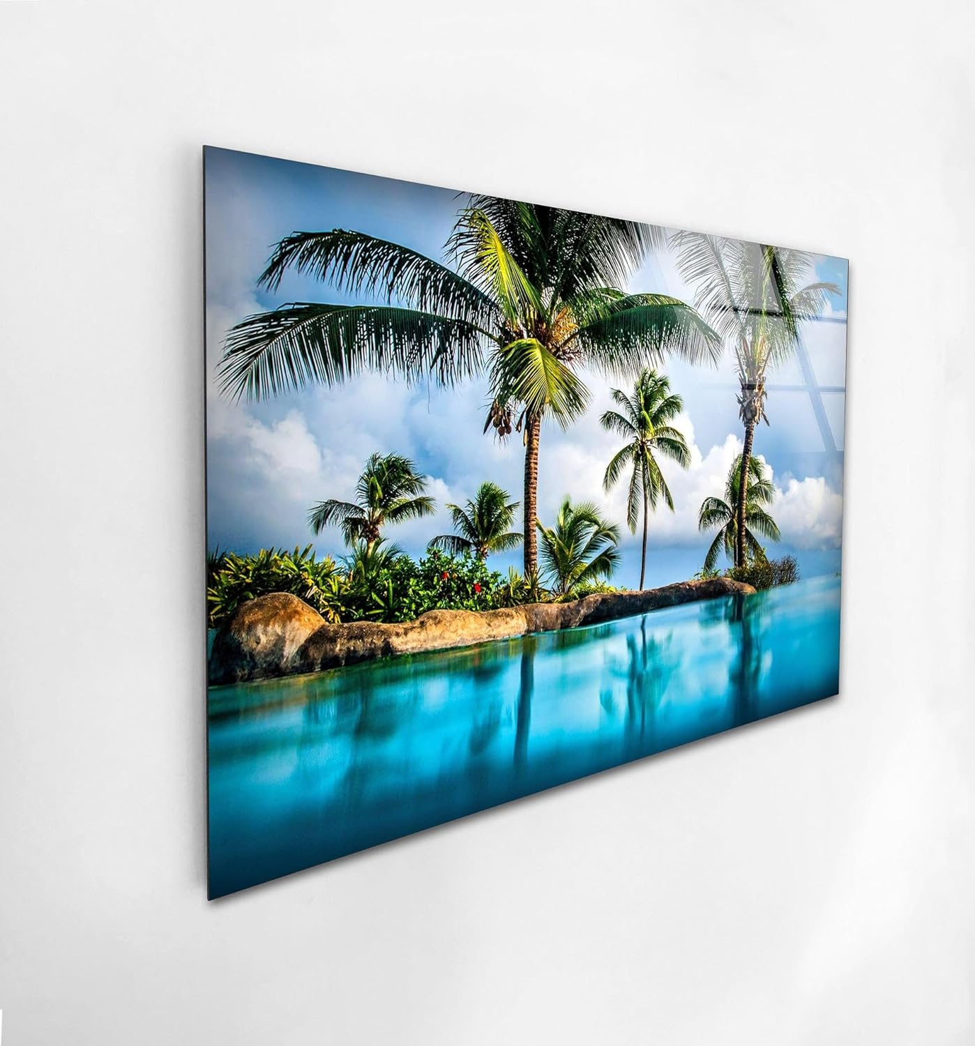 My Photostation.com 20Wx14H'' Island & Blue Sea Glass Wall ArtTempered Glass Printing Wall Decor Large Wall Art Wall Hangings