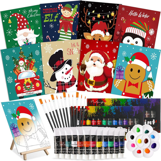 Cholemy 36 Pcs Paint and Sip Kit for Adults 8''x10'' Pre Drawn Canvas for Painting DIY Afro Acrylic Painting Kit Wood Easel Brushes Date Night Bulk for Christmas Party Gifts(Christmas B)