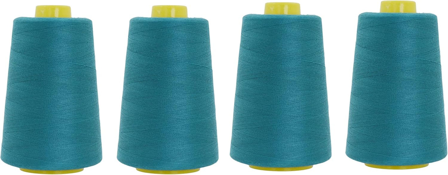 Mandala Crafts 4 Pack of Serger Threads Cones Spools - 40S/2 24000 Yards Polyester Teal Threads for Sergers Machine and Overlock Quilting Sewing Machine