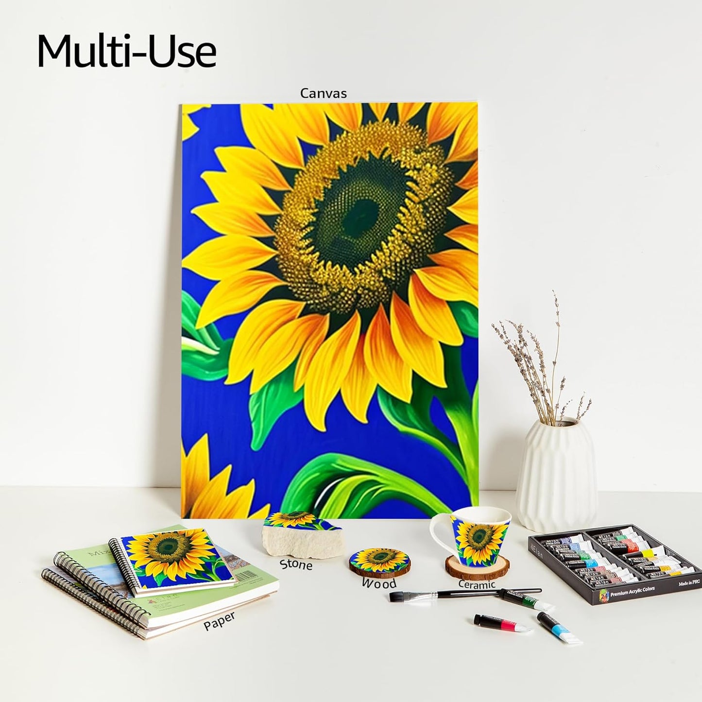 Elan Professional Acrylic Paint Set, 24 Vibrant Colors Acrylic Paint Tubes 2fl oz, Non-Toxic Tubes for Canvas & Crafts, Art Paints for Adults