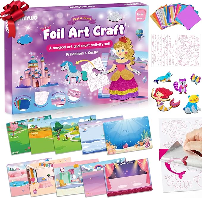Foil Arts and Crafts for Kids Ages 4-8, No Mess Princess Fun Foil Art Craft Supplies Kits, DIY Creative Activity Coloring Books,Christmas Stocking Stuffers,Gifts for 4 5 6 7 8 9 10 Year Old Girls Boys