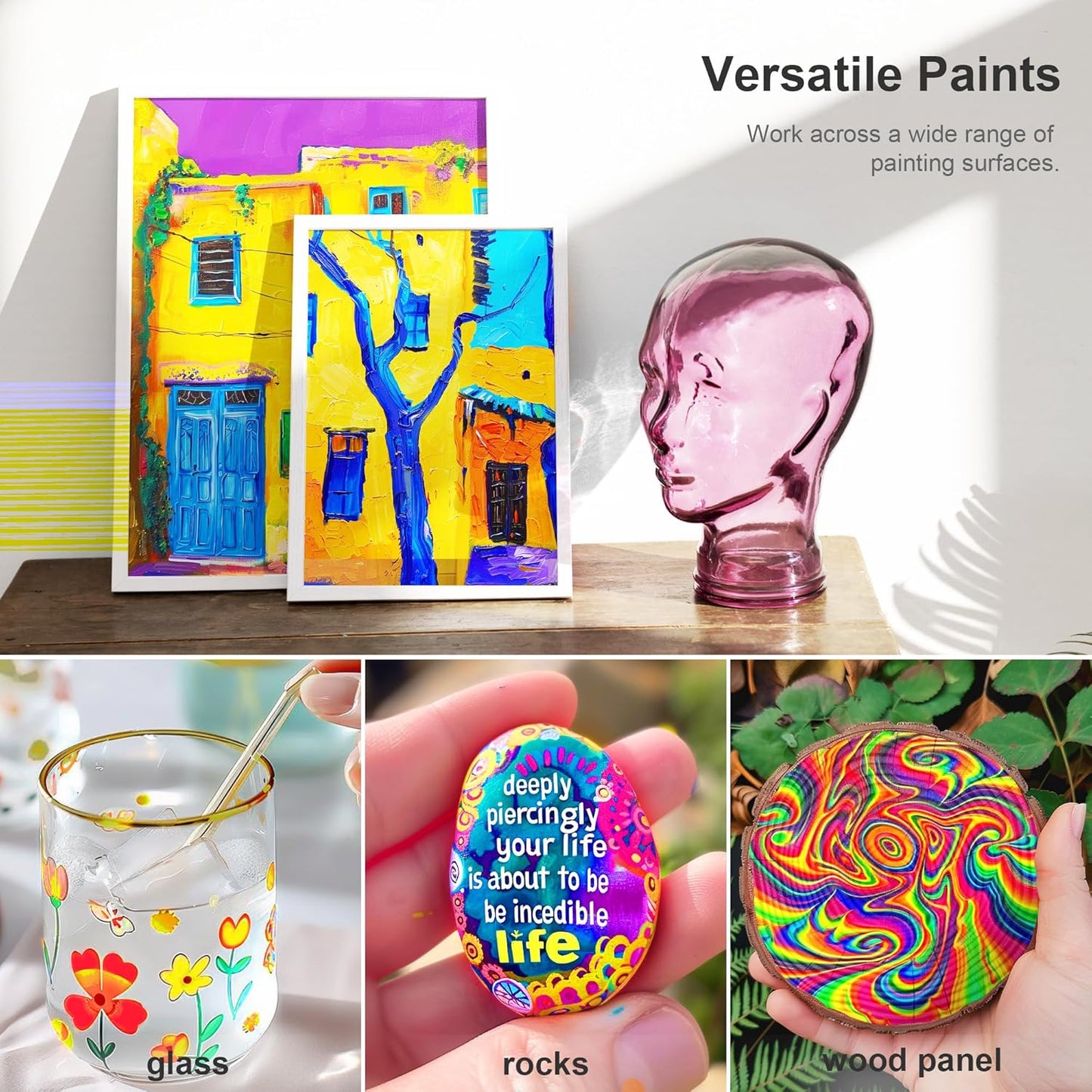 AUREUO Neon Acrylic Paint Set - 8 Fluorescent Colors 0.71 Fl Oz / 21ml Art Paint Tubes for Halloween Crafts Decor Rich Pigments Non-toxic Painting Supplies for Artists Hobby Painters Adults