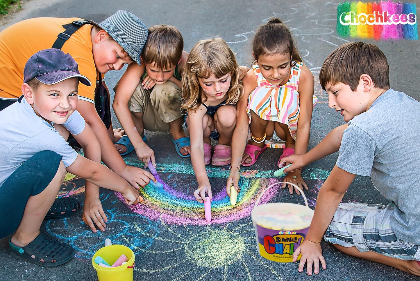 72 Jumbo Sidewalk Chalk, Jumbo chalk great for outdoor art, Sidewalk Chalk for Kids, 6 Assorted Neon Colored Chalk, Perfect For Party Favors, 4" Inches (2-Buckets, 72 Jumbo Chalk Sticks)