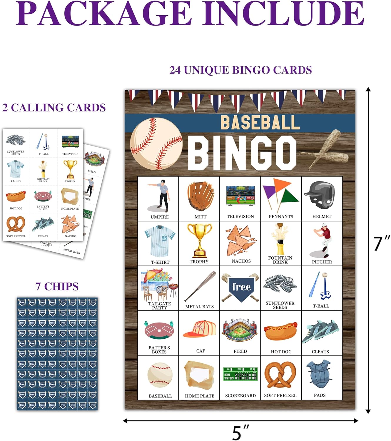 Baseball Bingo Game, Baseball Party Games Cards for Adults, Sports Party Games, Birthday Bingo, 24 Players (B06)