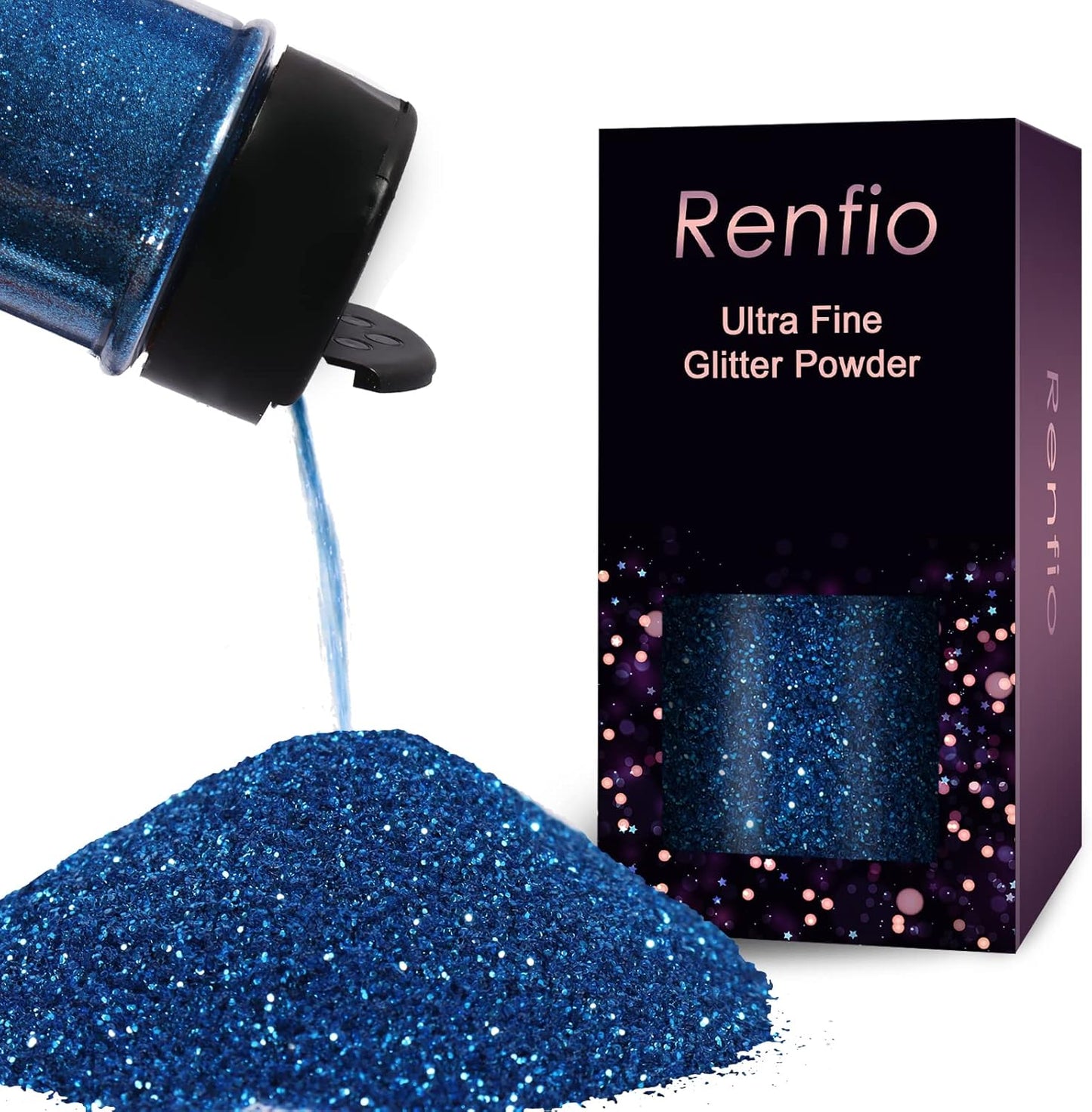 Renfio Ultra Fine Glitter Powder Metallic Resin Glitter 2.11 Oz (60g) PET Flakes Crafts Sequins 1/128" 0.008" 0.2mm Epoxy Chips Flakes for Tumblers Slime Decoration - Yale Blue