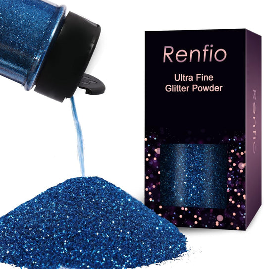 Renfio Ultra Fine Glitter Powder Metallic Resin Glitter 2.11 Oz (60g) PET Flakes Crafts Sequins 1/128" 0.008" 0.2mm Epoxy Chips Flakes for Tumblers Slime Decoration - Yale Blue