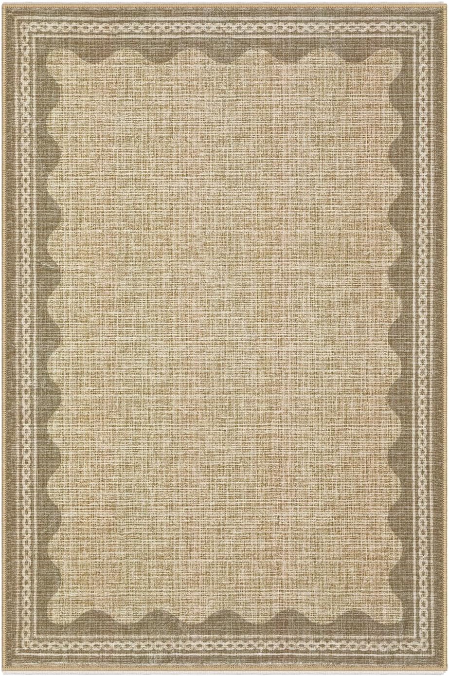 Scalloped Rug 2x3 Rugs for Entryway, Digital Print Solid Jute Rugs Small Area Rug Non Slip Scalloped Bath Mat, Washable Front Door Mat Entrance,Soft Girls Carpet Dorm for Bedroom Kitchen