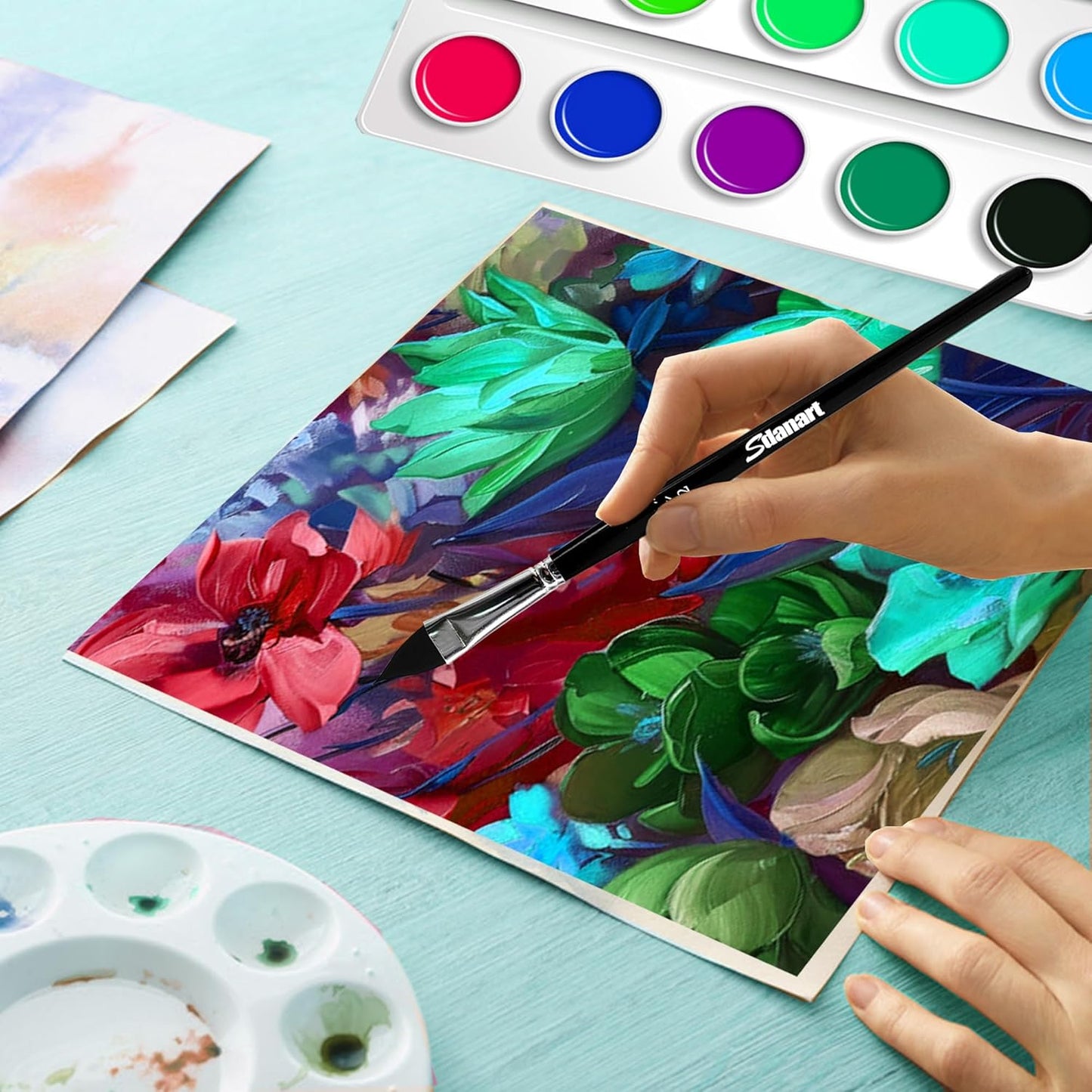 Cat Tongue Watercolor Brushes,4 PCS Oval Wash Paint Brushes for Acrylic Painting Floral Petal Watercolor Brush，Pointed Oval Paintbrush Professional Cat's Tongue Paint Brush Artist Paintbrushes