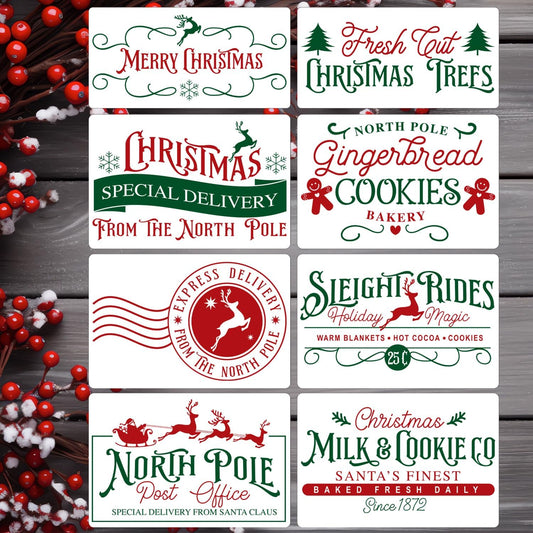 Christmas Stencils for Crafts Reusable 12” Christmas Doormat Stencil Xmas Holiday Stencils for Painting on Wood Window Porch Hanger Fabrics Decor