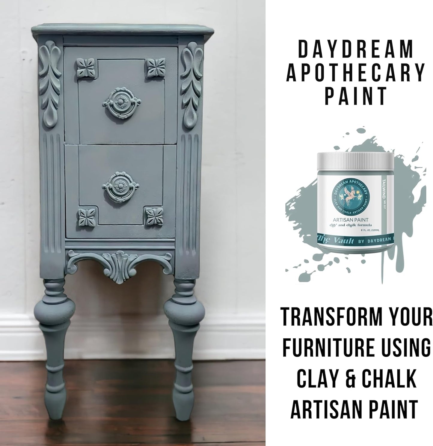 Daydream Apothecary Premium Chalk Style Paint for Furniture, Home Décor, Wood, DIY Interior Projects, Quick Dry, No Prep or Prime Needed, Matte Light-Slate Grey - 8oz