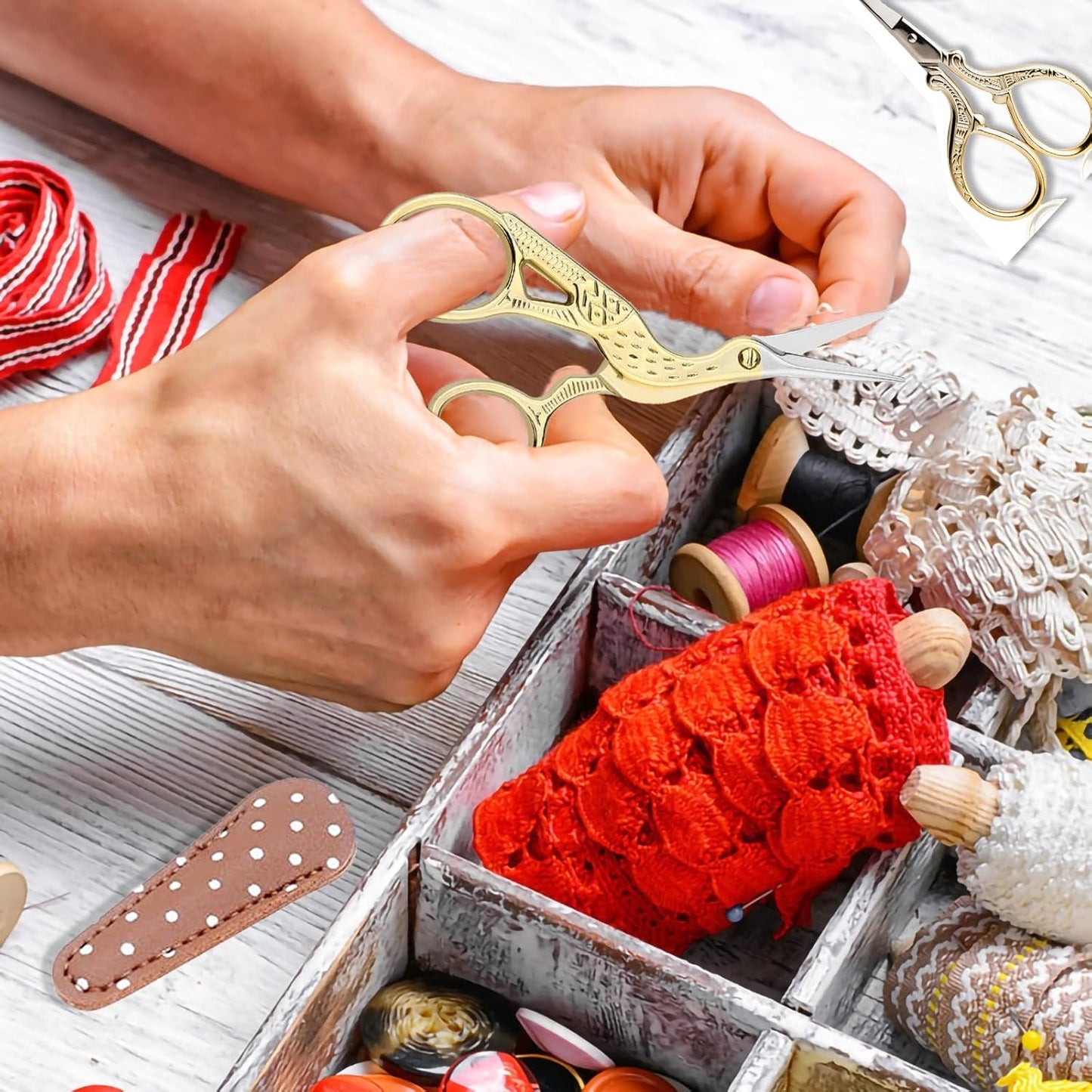 BIHRTC Small Sewing Scissors with Leather Cover Stainless Steel Scissor 3.6inch Gold Office Scissors DIY Tools Dressmaker Small Shears for Sewing Crafting Art Work Threading Needlework