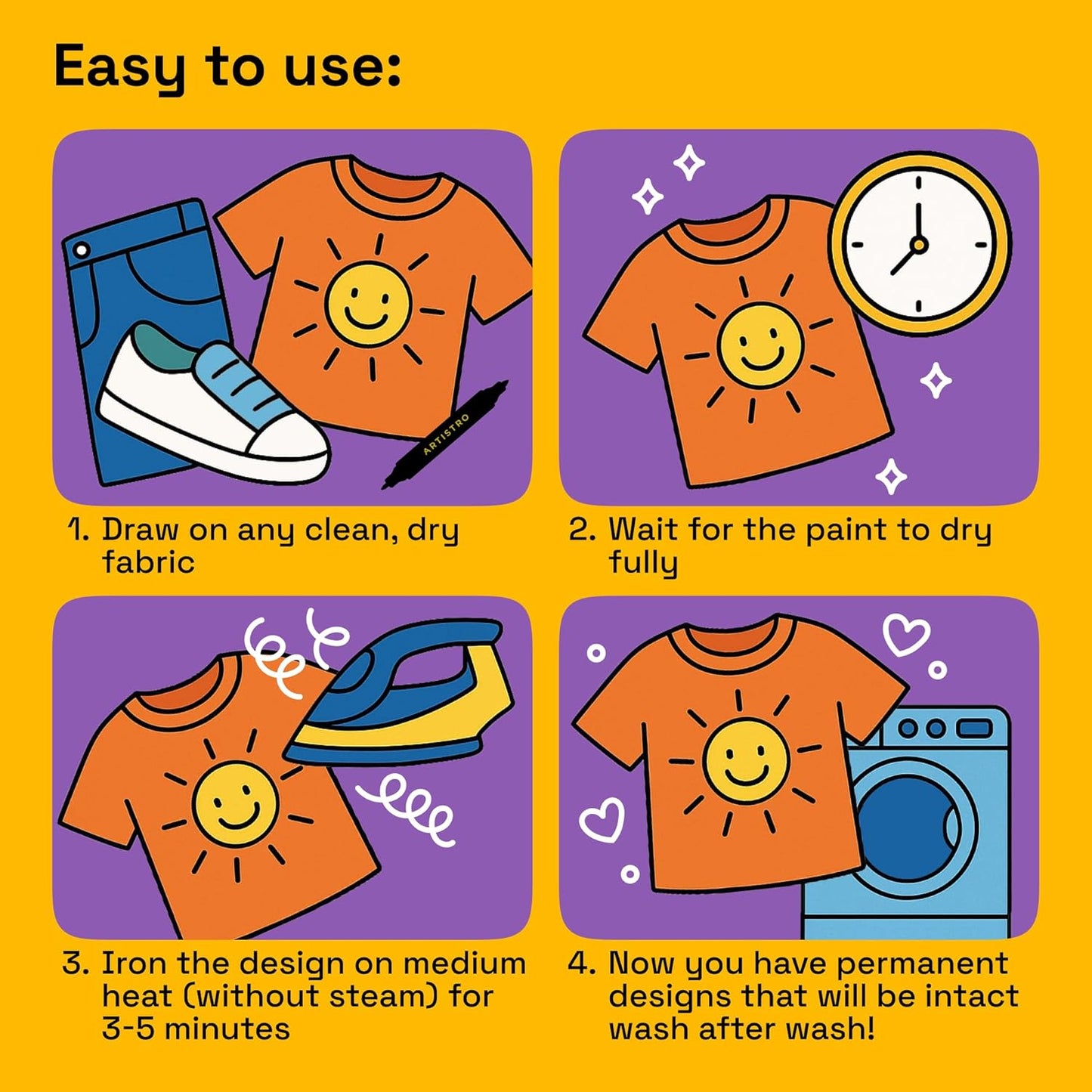 ARTISTRO 24 Dual-Tip Fabric Markers - Fabric Decorating Kit - Permanent for Clothes - Acrylic Paint Pens for Sneakers, Bags, Shoes, Textile, Canvas, Sewing, Craft, DIY, and More - Brush and Fine Tip