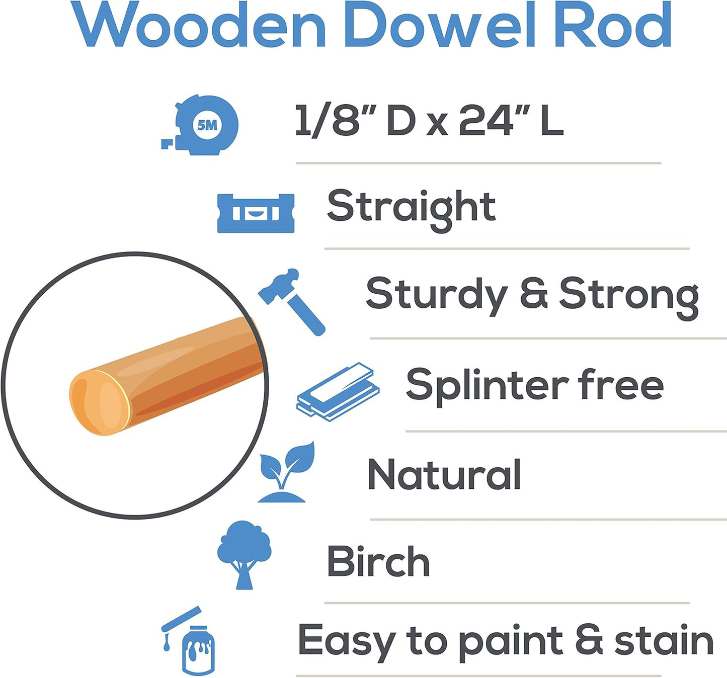 Dowel Rods Wood Sticks Wooden Dowel Rods 1/8 x 24 Inch Unfinished Hardwood Sticks for Crafts and DIYers 100 Pieces by Woodpeckers