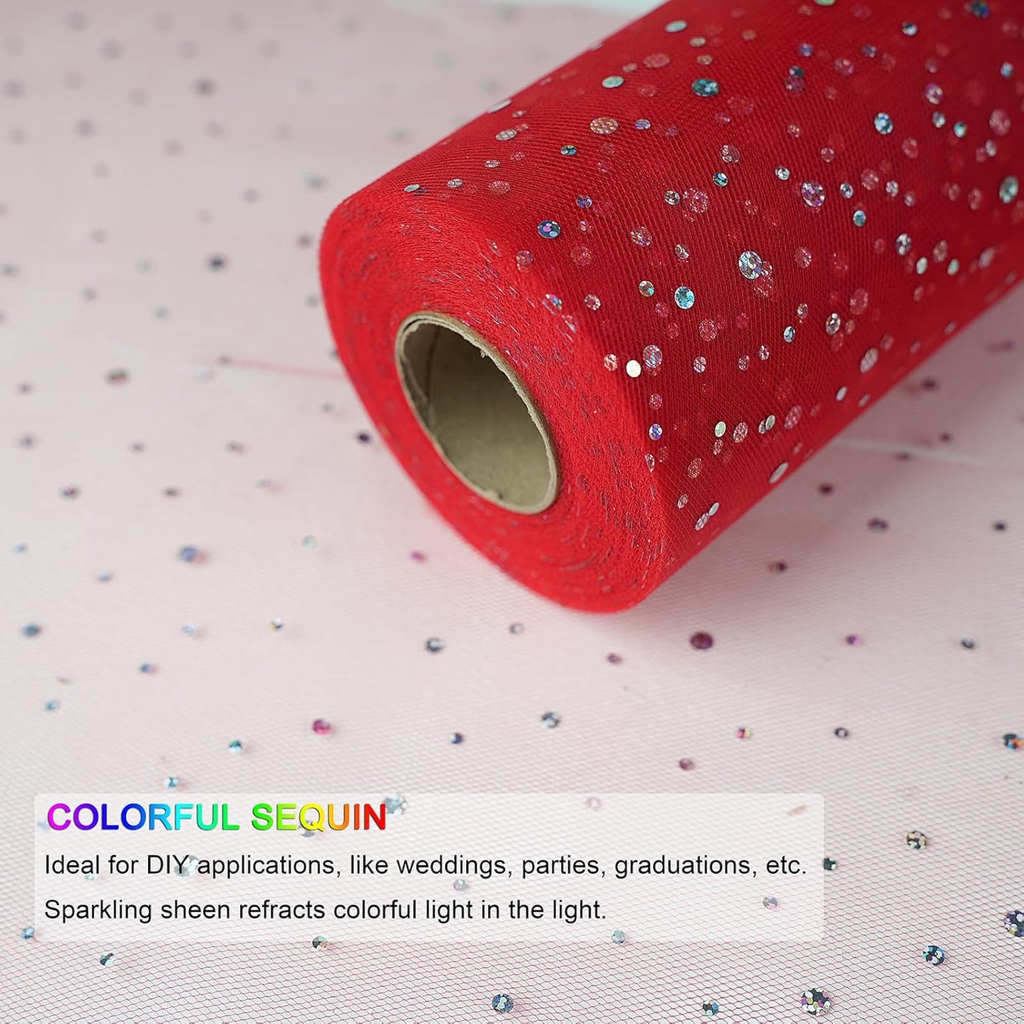 Glitter Tulle Rolls, 6' by 50 Yards (150FT) Sequin Tulle Netting Fabric for Tutu Skirts Sewing Birthday Wedding Party Decoration (Red)