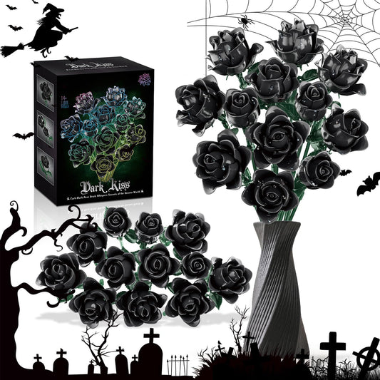 Black Roses Flower Building Set-12Pack, Compatible with Lego Bouquet for Adults,Gothic Horror Flowers Botanical, Gift for Halloween & Valentines Compatible with Lego Roses(585pcs)