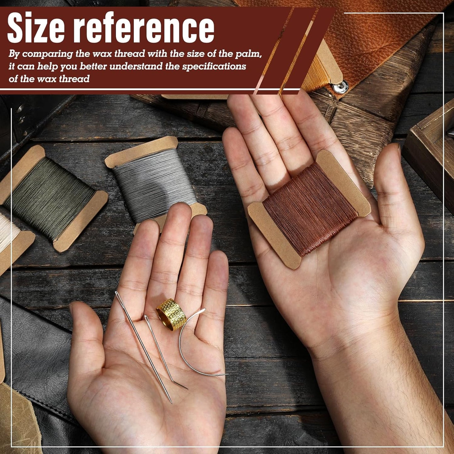 Repair Sewing Kit, Upholstery Needle and Thread Kit with 32 Yard Waxed Thread and 8 Pcs Heavy Duty Leather Needles for Hand Stitching, Canvas & Quilting - 0.55mm Round Waxed Cord Beige