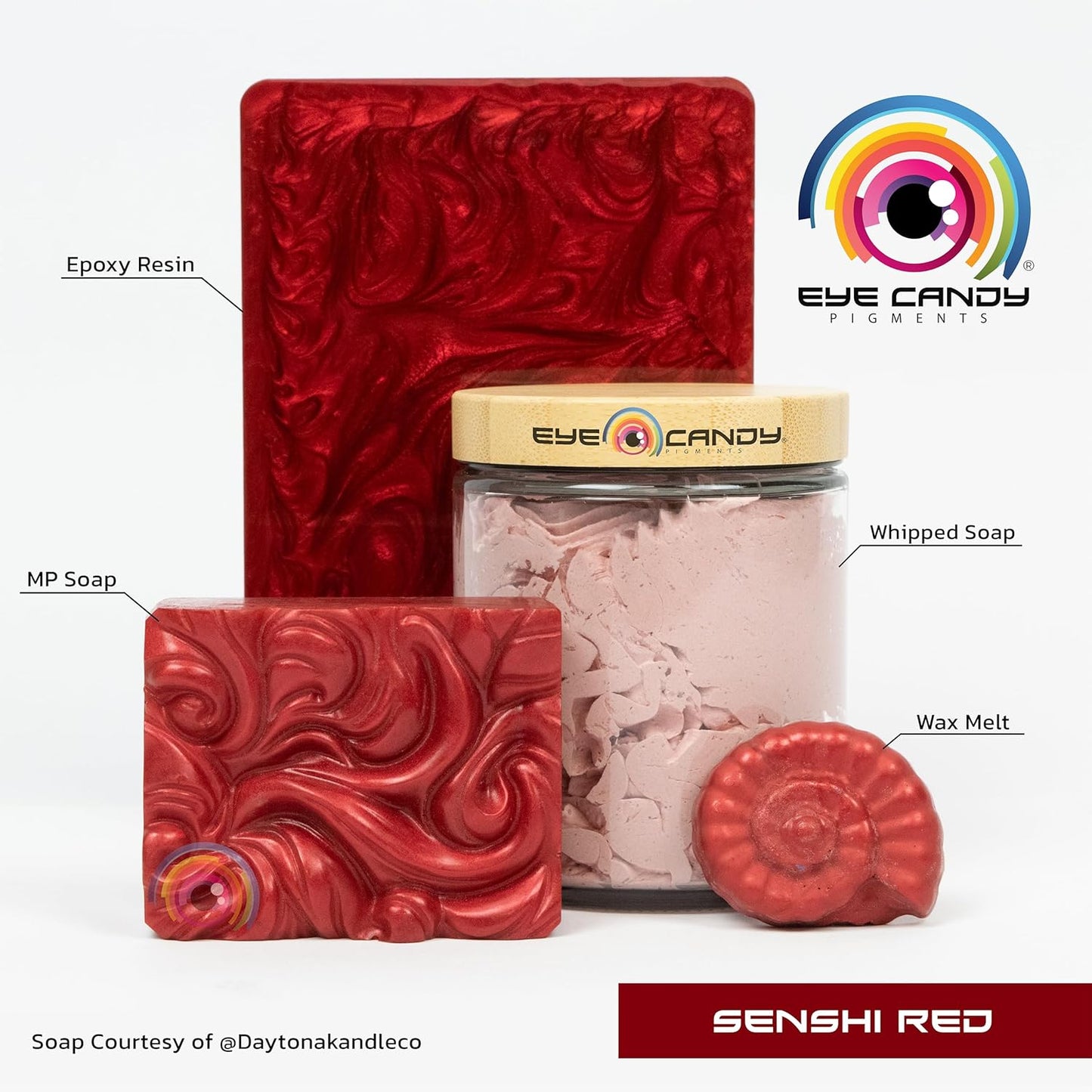 Eye Candy Pigments Premium True Red Mica Powder - Senshi Red (50gr) - for Epoxy, Resin, Soap, Paint, Woodworking, Acrylic Pouring, Bath Bombs, Fishing Lures - DIY Arts and Crafts Additive