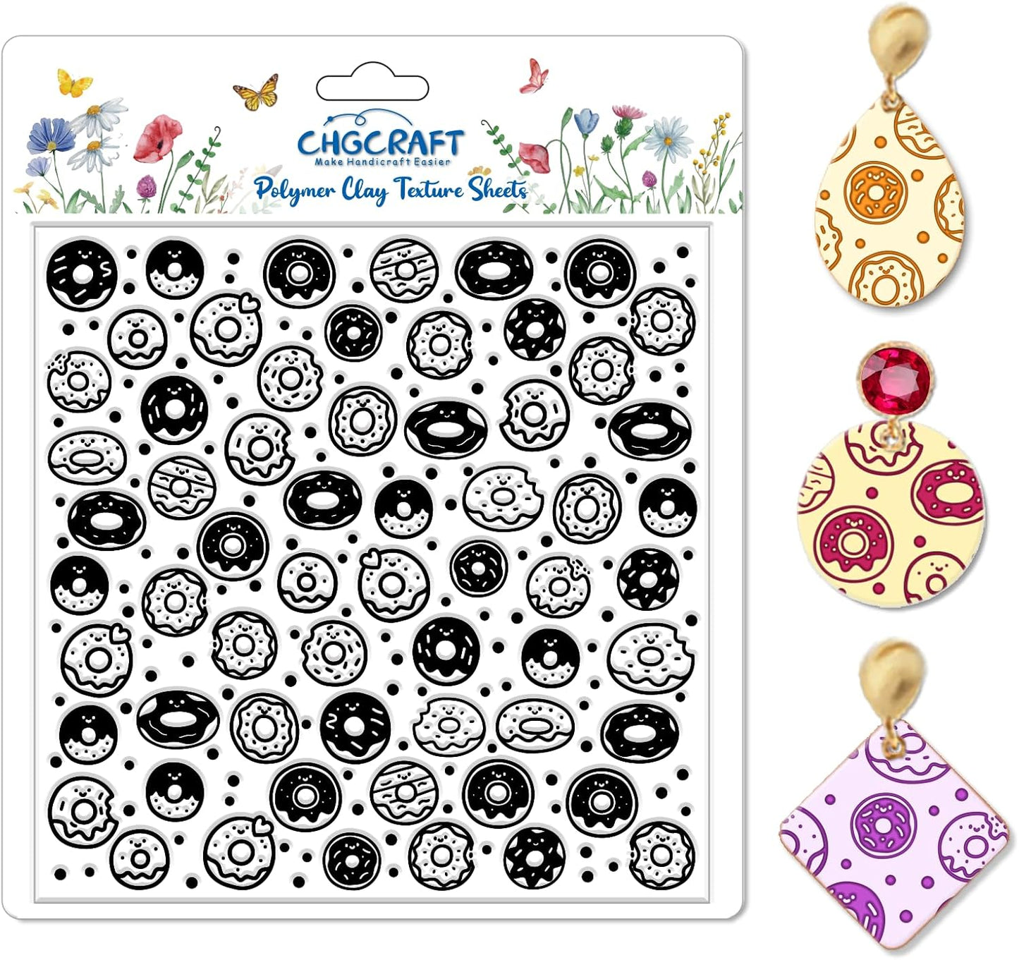 CHGCRAFT Donuts Pattern Polymer Clay Texture Sheet Polka Dots Pattern Silicone Texture Mat for Polymer Clay Making Earrings Jewelry DIY Crafts 5.5 × 5.5 Inch