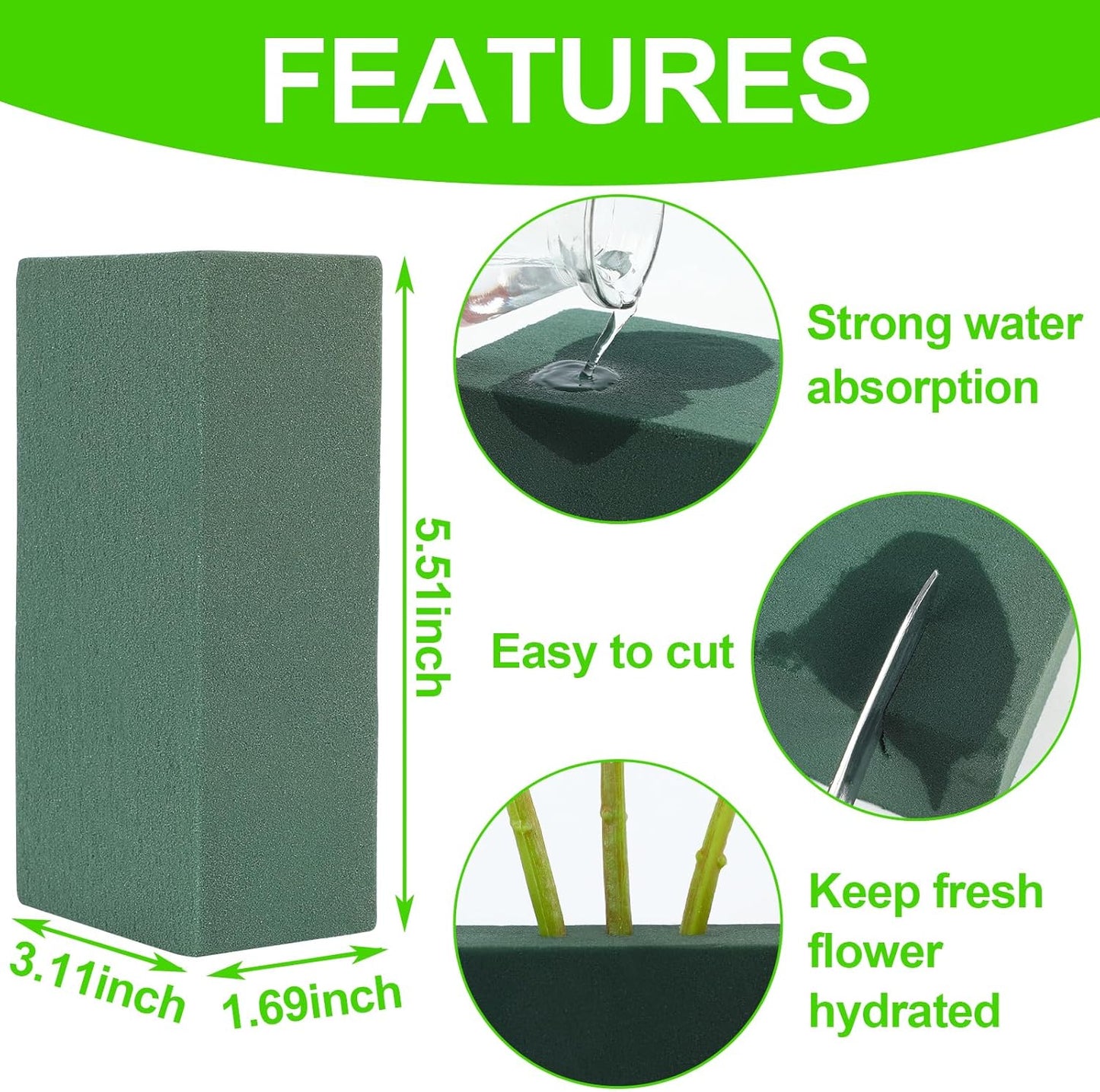 CCINEE 3 Pcs Floral Foam Bricks,Mini Florist Flower Foam Green Blocks Supplies for Fresh and Artificial Flower Arrangements Crafts DIY